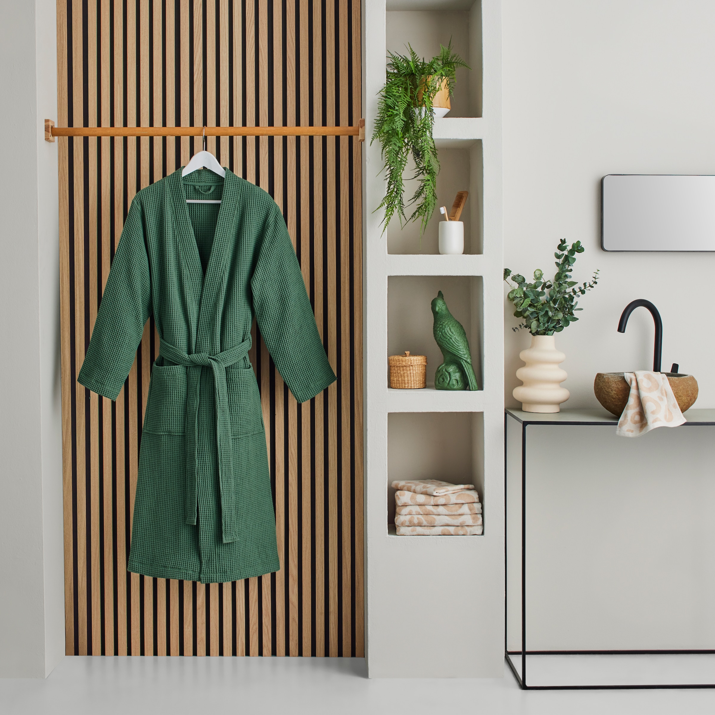 my home Peignoir de bain unisexe »Inga, Waffelpiqué, ideal für Sauna & Spa, Hotelbademantel« 1 cuis tlg., kleines Packmass, Taschen, Damen & Herren, S-3XL, Morgenmantel