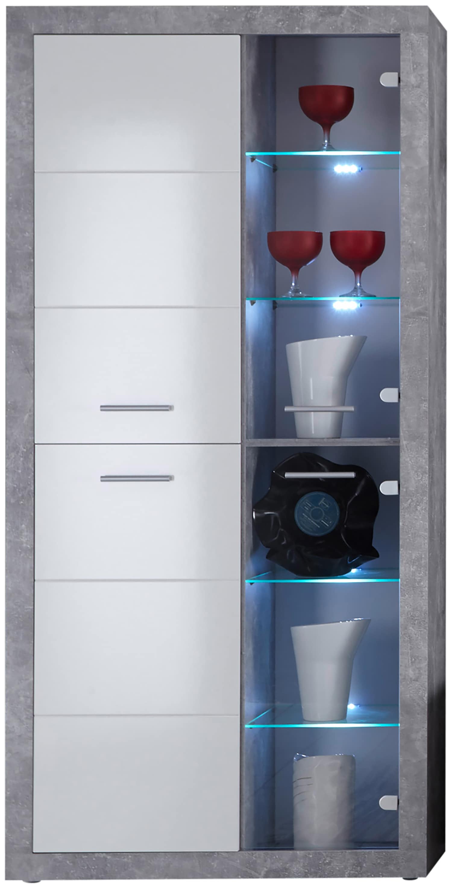 HBZ Highboard »Stone weiss Hochglanz, Wohnzimmerschrank BxHxT 92x194x37 cm« 1 Stk. tlg. Mit 2 Türen, 2 Glastüren, 4 Einlegeböden, 4 Glasböden, 2 feste Böden