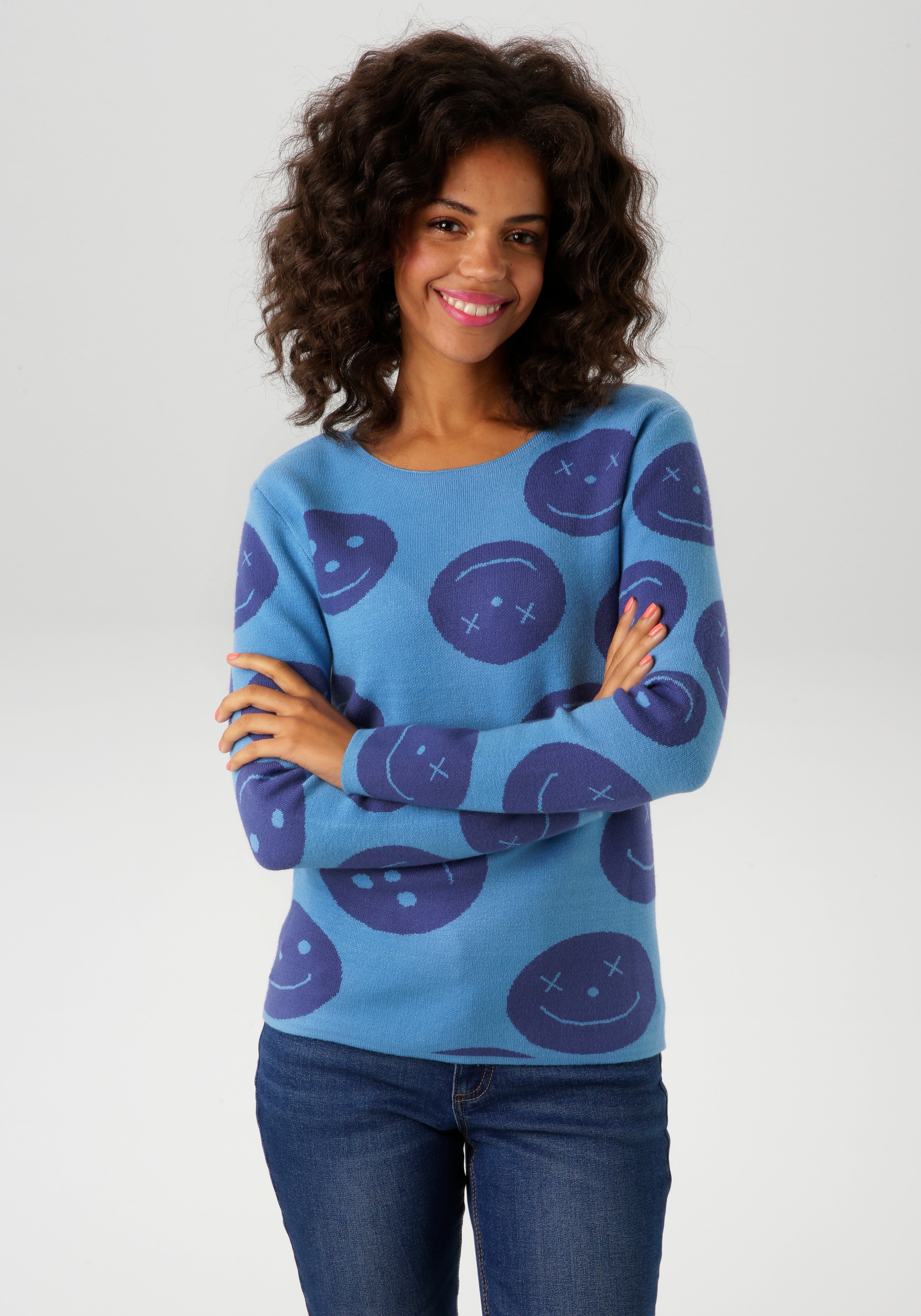 Aniston CASUAL Strickpullover, mit eingestrickten Smileys - NEUE KOLLEKTION