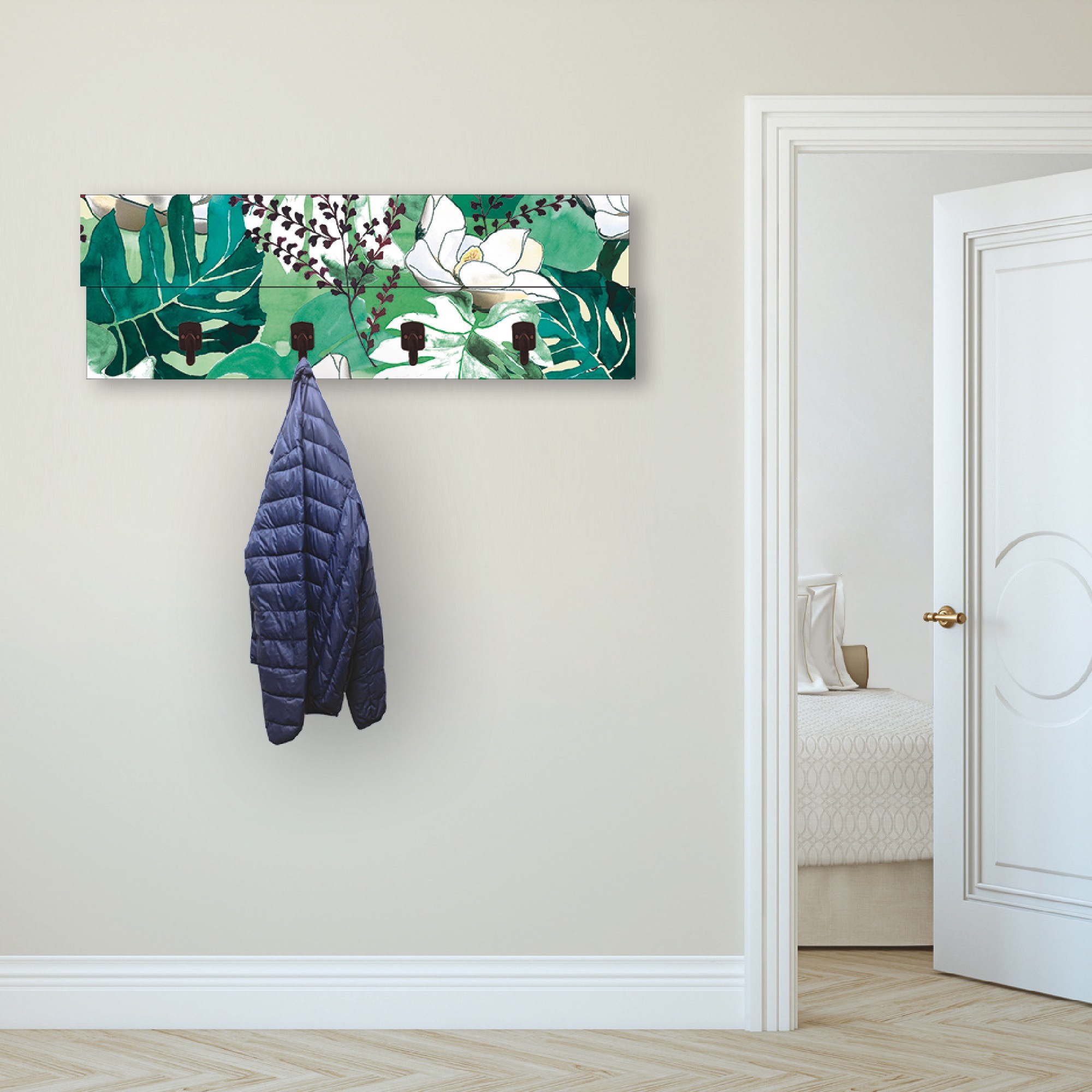 Image of Artland Garderobenleiste »Dschungelblätter«, platzsparende Wandgarderobe aus Holz mit 4 Haken, geeignet für kleinen, schmalen Flur, Flurgarderobe bei Ackermann Versand Schweiz