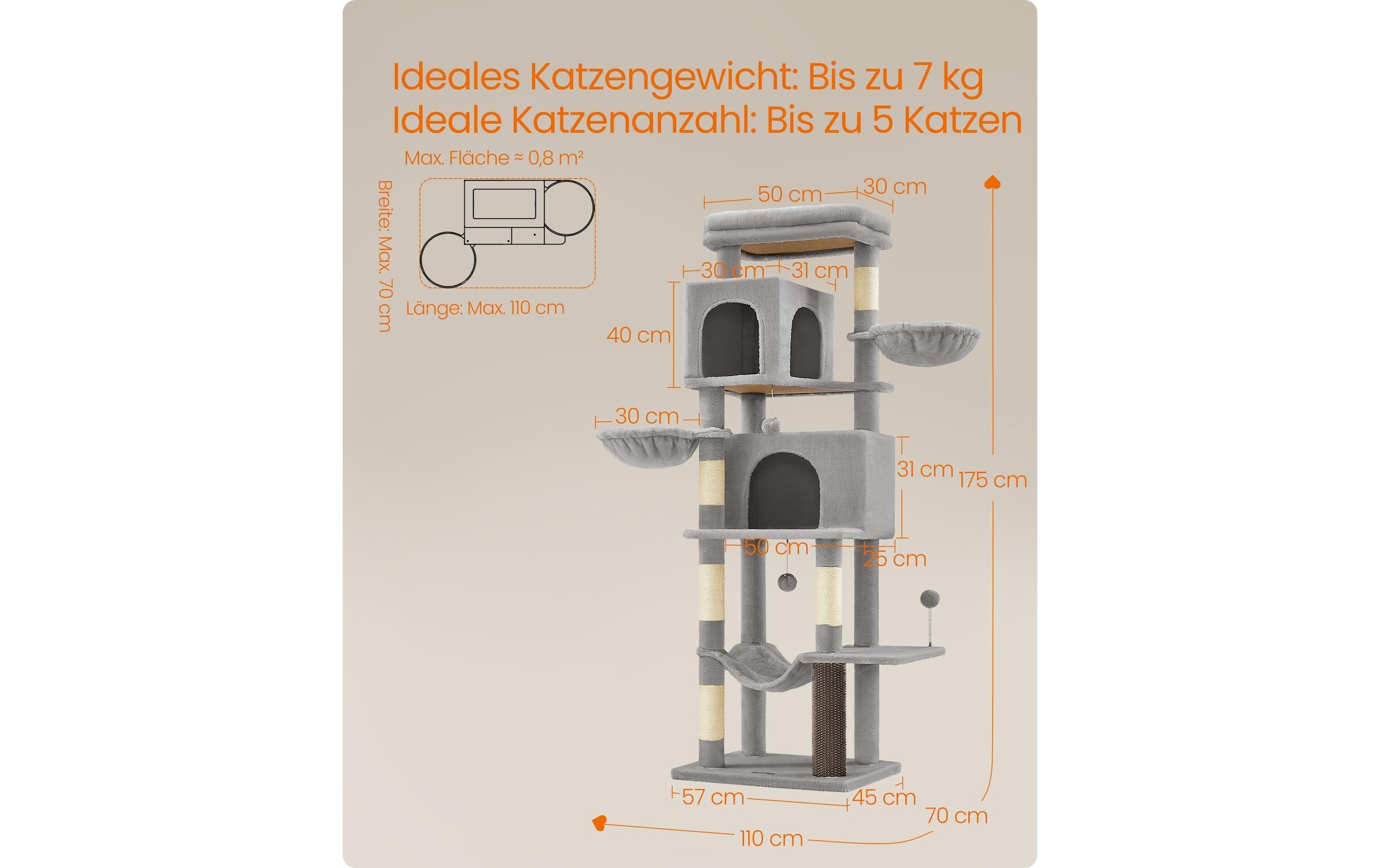 FEANDREA Arbre à chat »für Wohnungskatzen 178 cm« 175 cm hoch