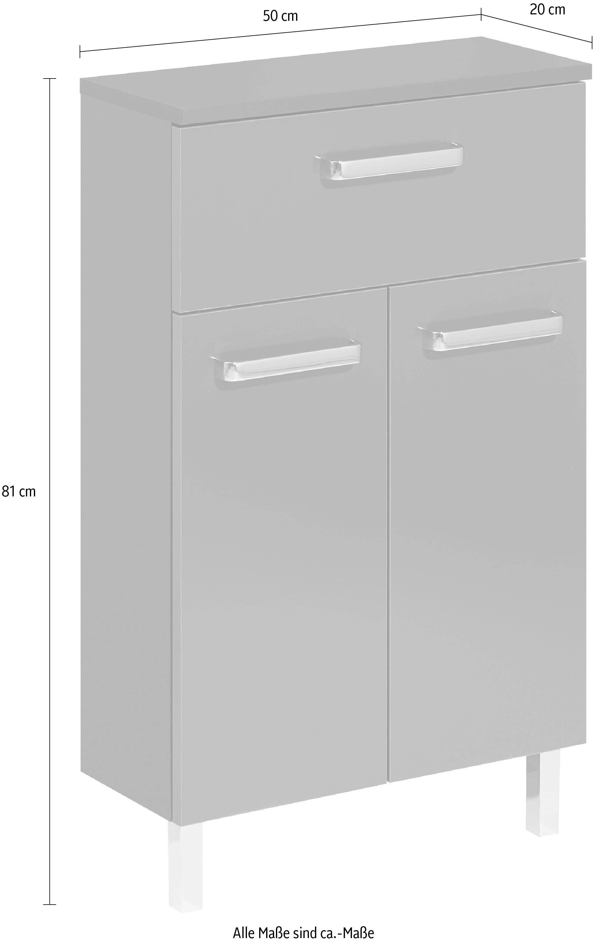 Saphir Armoire basse »Quickset Badschrank mit 2 Türen, 1 Schublade, 50 cm breit« meuble bas de salle de bain incl. amortisseur de porte, poignées chromées brillantes