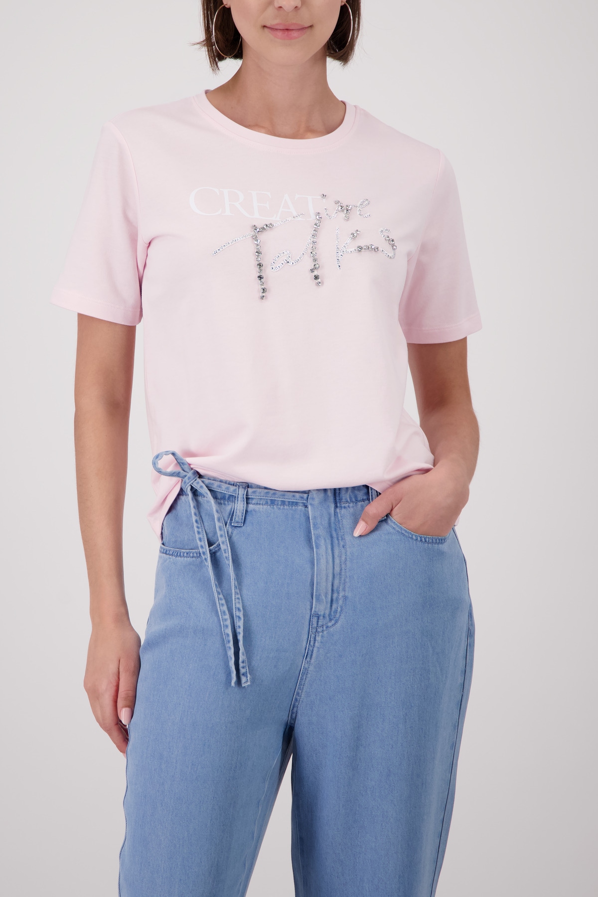 Monari Shirt à col rond »Shirt Schmuckschrift« avec petits strass