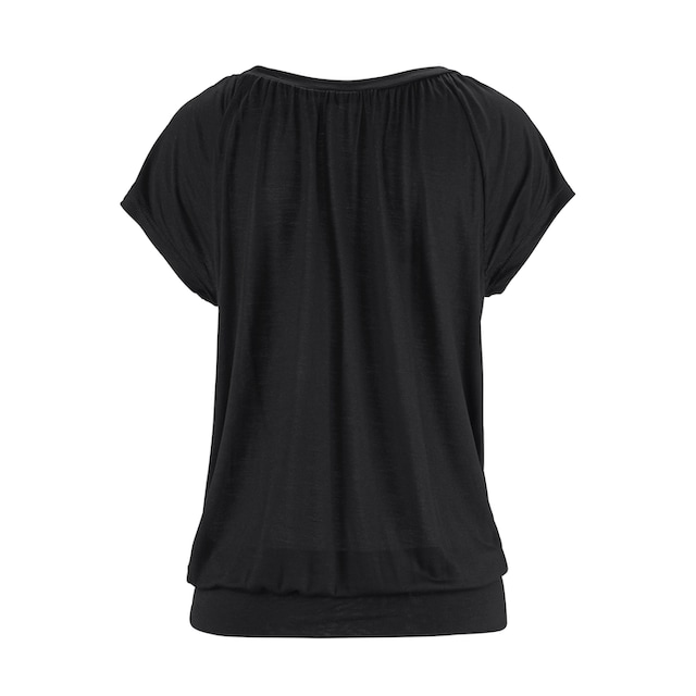 ♕ LASCANA V-Shirt, mit breitem Gummizugbund, T-Shirt mit V-Ausschnitt,  Basic versandkostenfrei bestellen