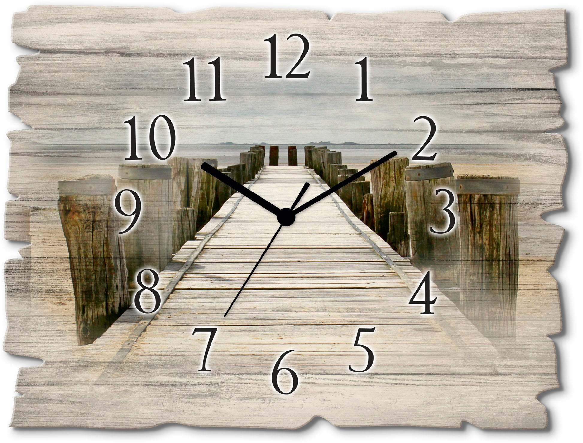 Image of Artland Wanduhr »Steg ins Watt«, lautlos, ohne Tickgeräusche, nicht tickend, geräuschlos - wählbar: Funkuhr o. Quarzuhr, moderne Uhr für Wohnzimmer, Küche etc. - Stil: modern bei Ackermann Versand Schweiz