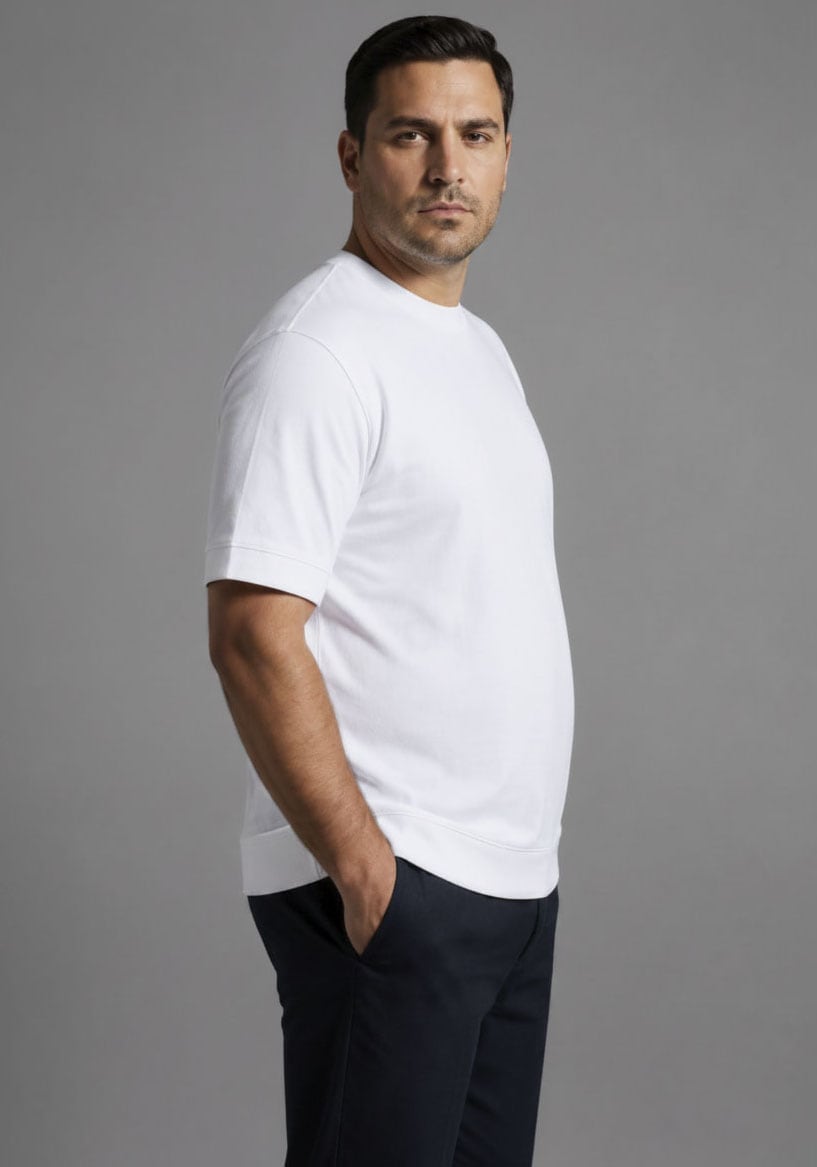 Man's World Plus Rundhalsshirt »auch in Grosse Grössen bis Gr. 7XL Bauch-Fit mit breitem Saumbündchen« 2er-Pack,  Regular Fit, Kurzarm, unifarben, auch in grossen Grössen