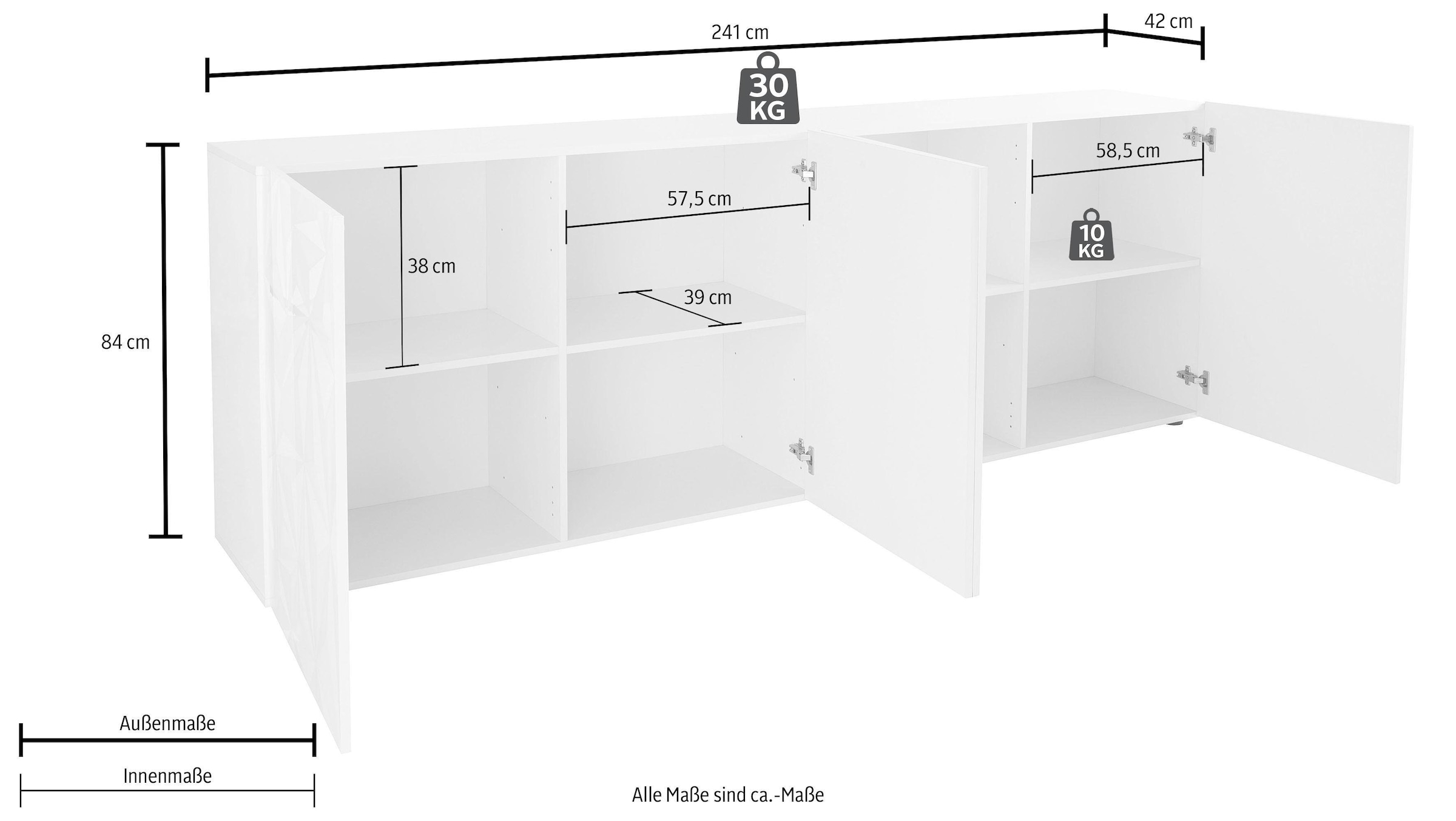 INOSIGN Sideboard »Miro«, Breite 241 cm mit dekorativem Siebdruck