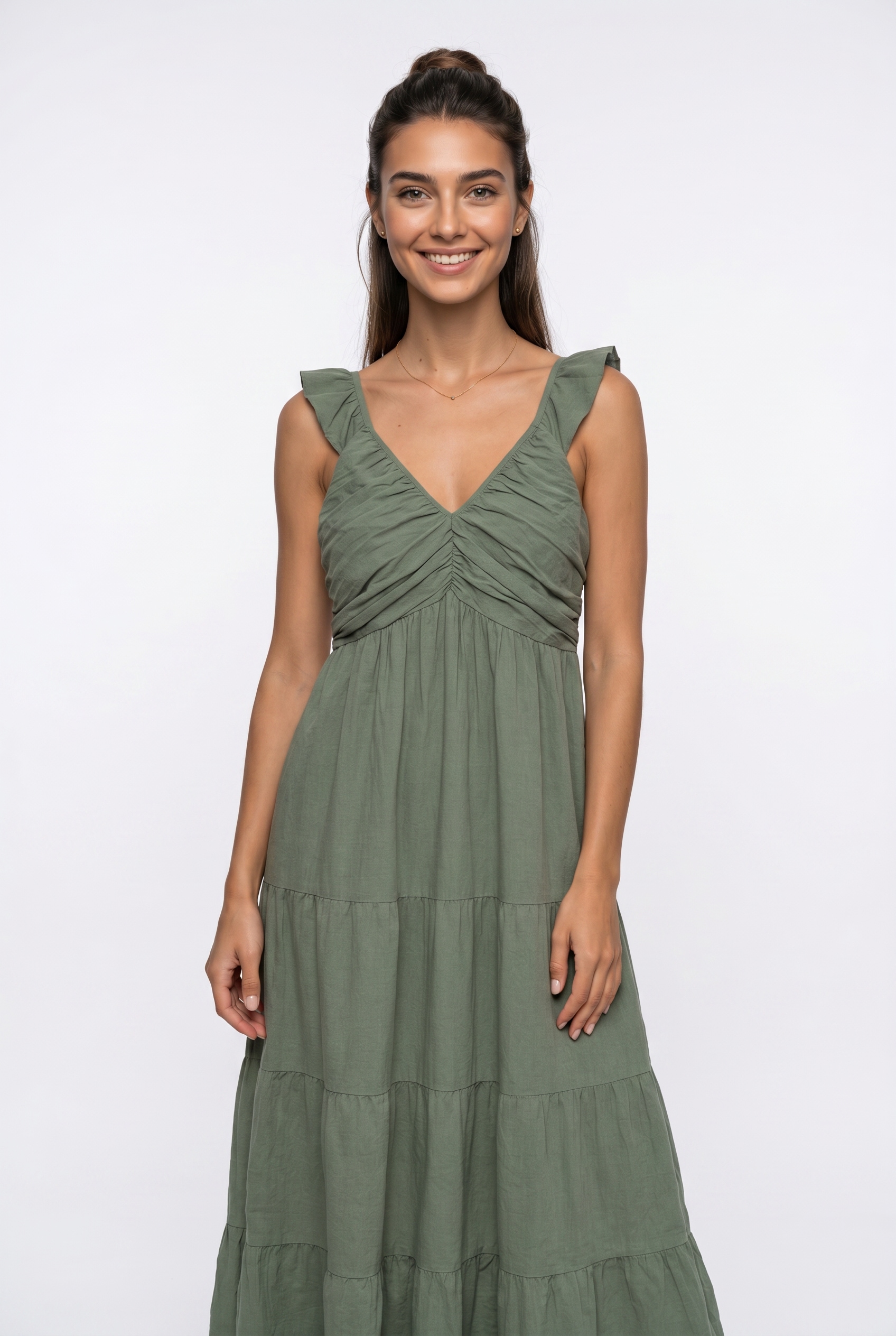 Image of Vero Moda Maxikleid "VMDICTHE SL FRILL ANKLE DRESS WVN GA" Baumwolle, regular fit