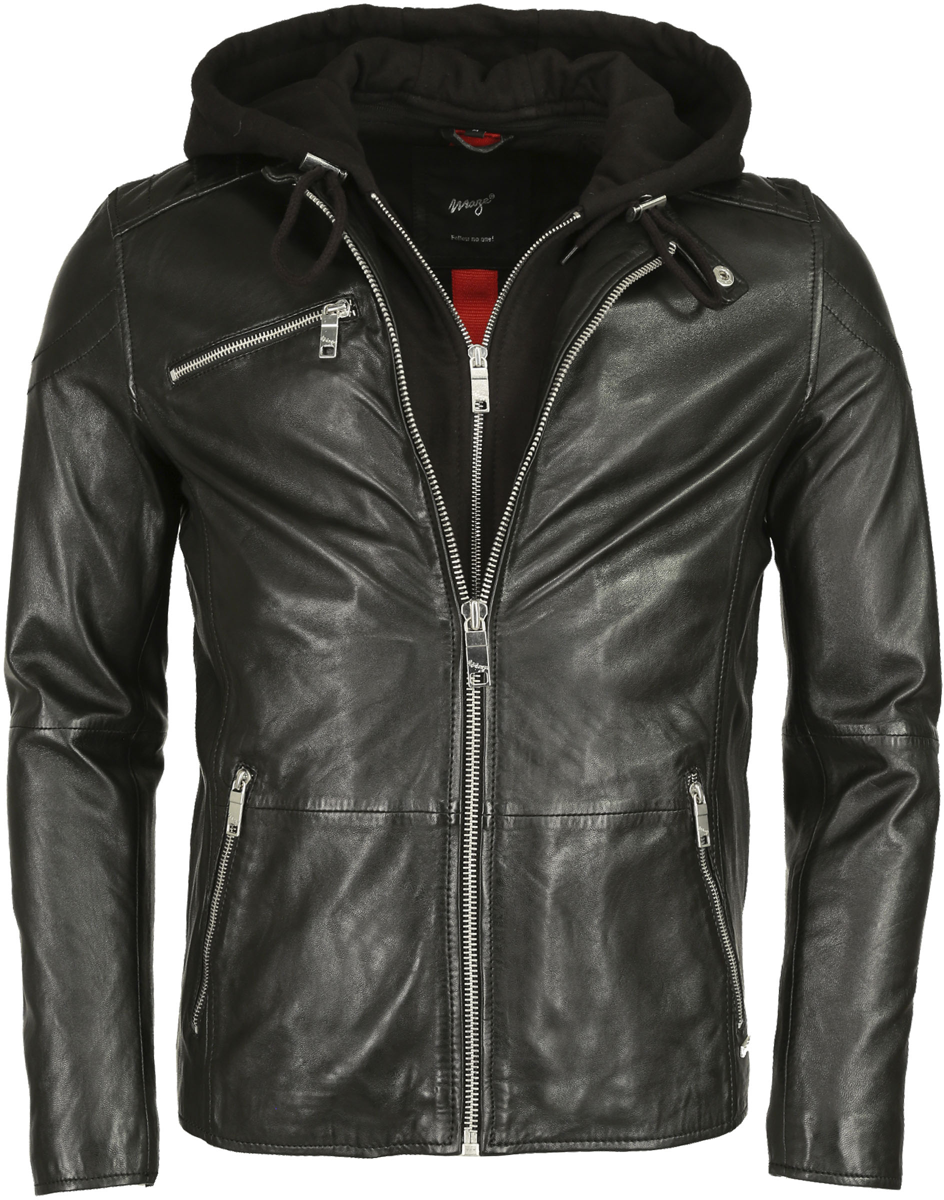 Lederjacke, mit Kapuze