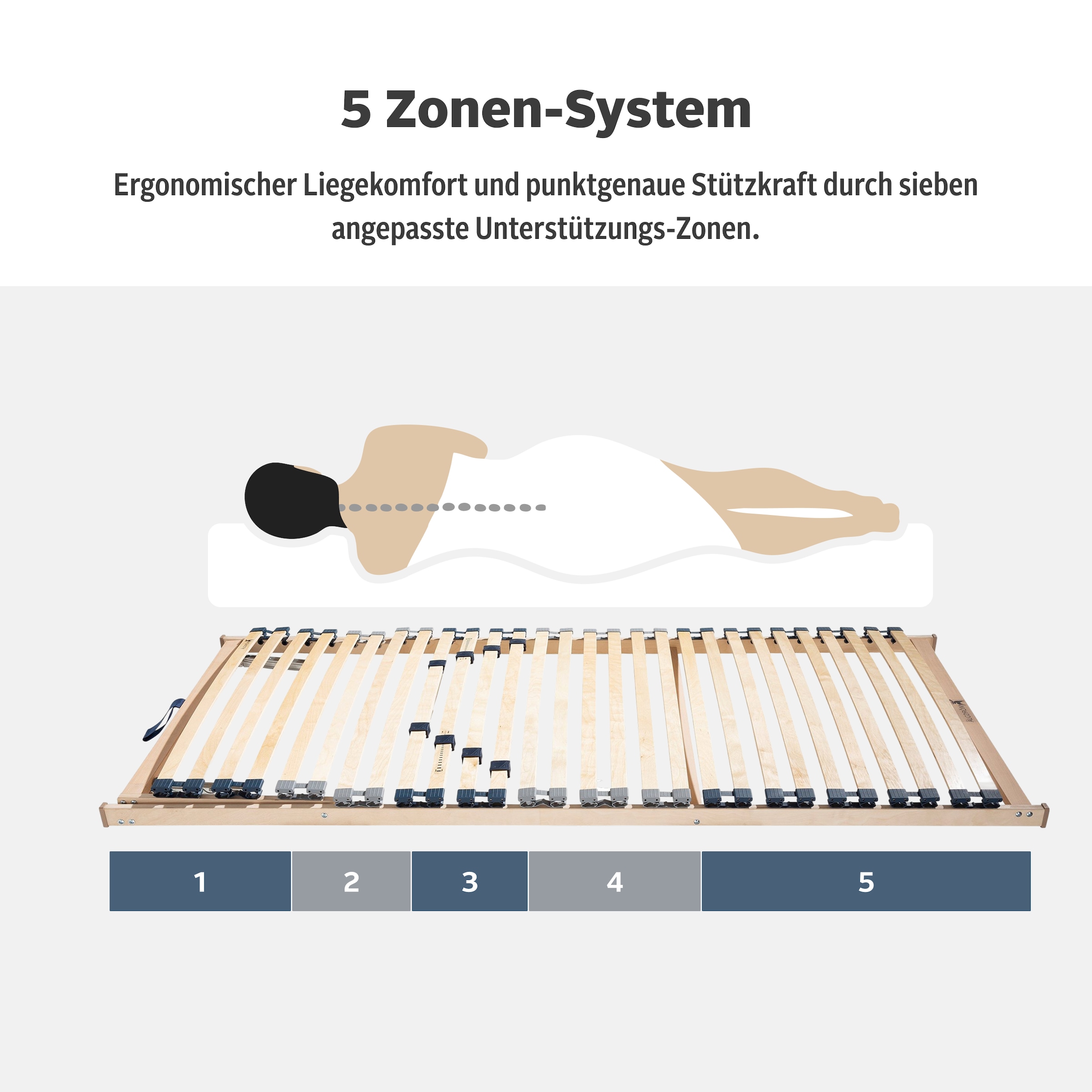 GOODproduct Sommier à lattes »Randsfjord, 90x200, 140x200 cm und weiteren Grössen« sommier à lattes pour tous matelas, durable, ergonomique, 7 zones