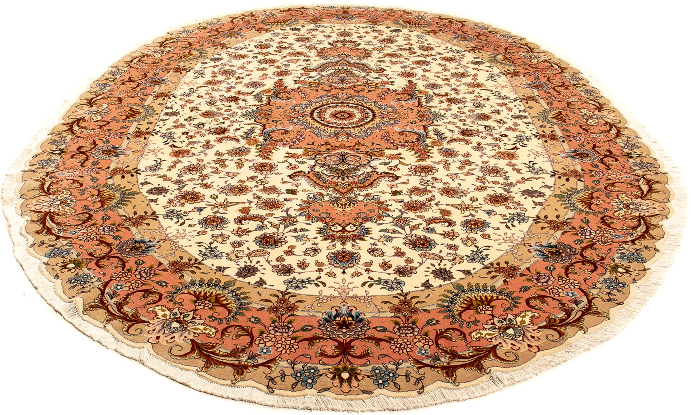 Image of morgenland Orientteppich »Perser - Täbriz - Royal oval - 350 x 240 cm - hellbraun«, oval, 7 mm Höhe, Wohnzimmer, Handgeknüpft, Einzelstück mit Zertifikat bei Ackermann Versand Schweiz