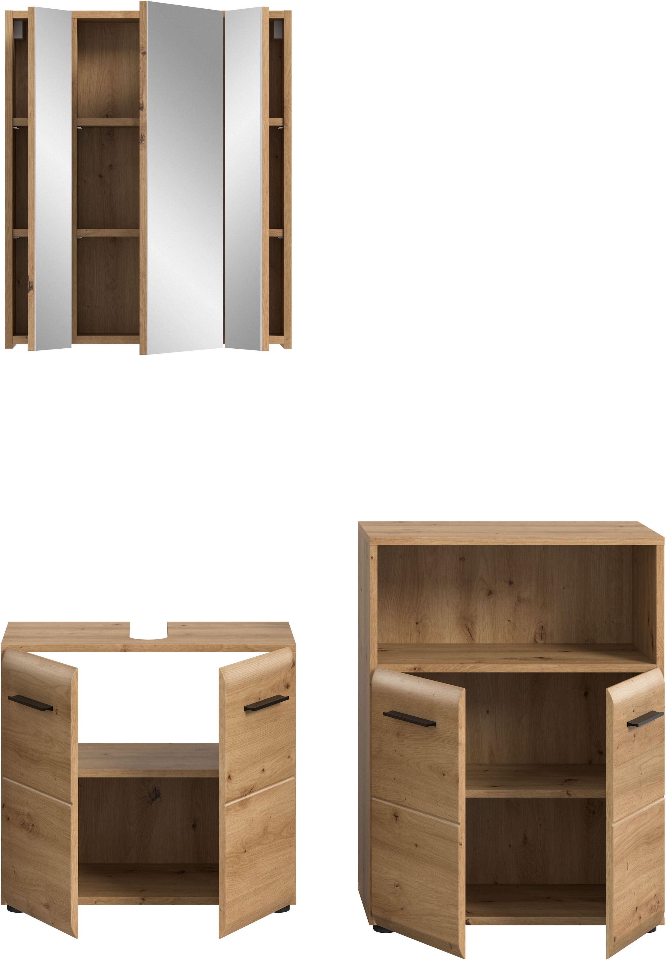 welltime Badmöbel-Set »FLORENZ,  3-teilige Badkombination, hochwertige MDF-Front« Set, best. aus: Waschbeckenunterschrank, Spiegelschrank, Midischrank breit, 3 Stk. tlg.