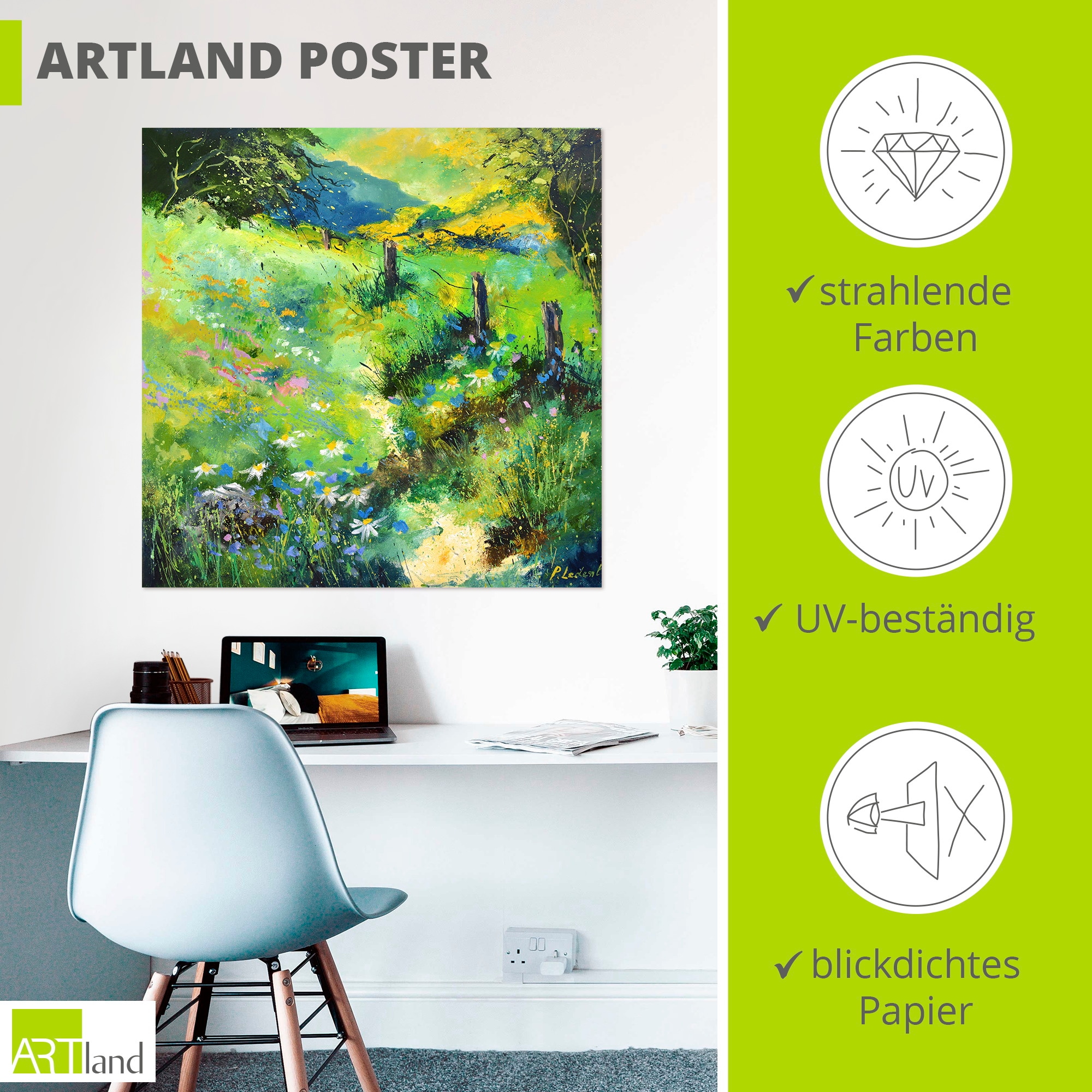 Artland Wandbild »Green field« Wiesen & Baumbilder 1 Stk. tlg. als Alubild, Leinwandbild, Poster, Wandaufkleber in verschied. Grössen
