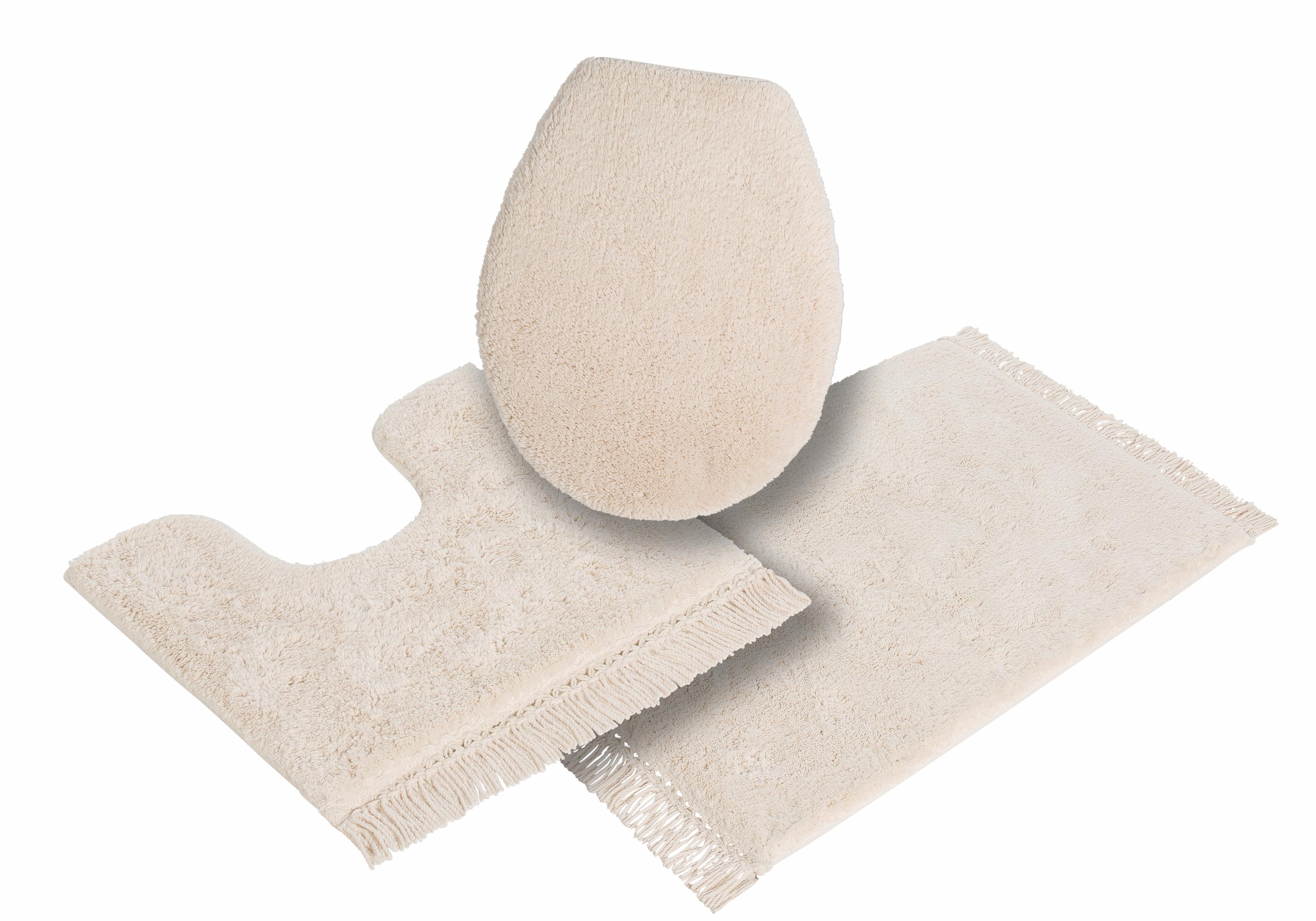 my home Badematte »Finca, Badvorleger, Badezimmer Teppich«, rutschhemmend beschichtet, fussbodenheizungsgeeignet-strapazierfähig, Fransen, Boho, Badteppich, Bio-Baumwolle, auch als 3 teiliges Set