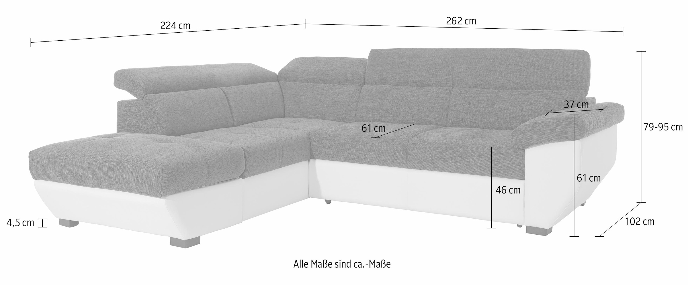 COTTA Polstergarnitur »Speedway«, (Set), Set: bestehend aus Ecksofa und Hocker, inklusive Kopfteilverstellung