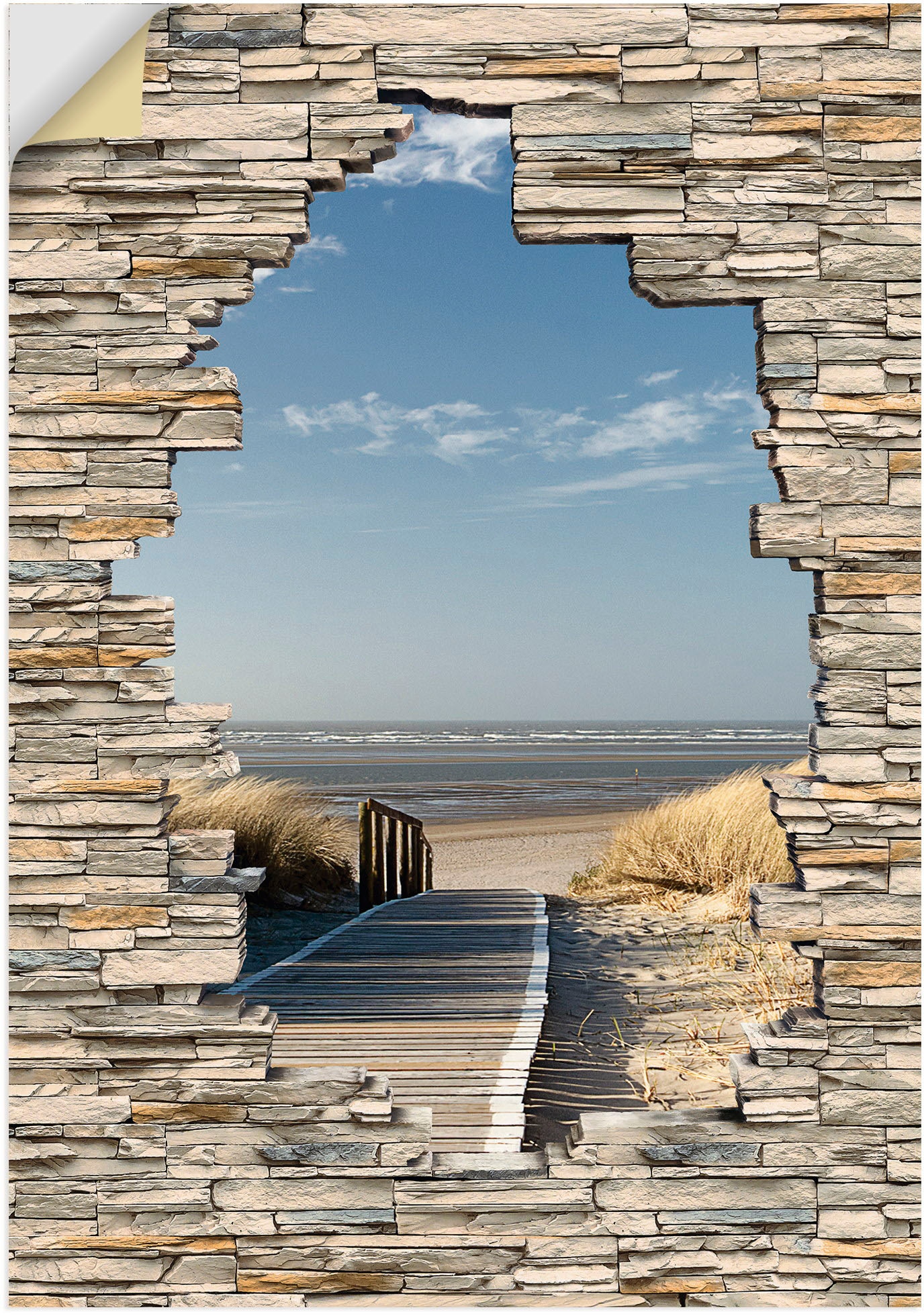 Artland Wandbild »Nordseestrand Langeoog Steg Stein Mauer«, Strandbilder, (1 St.), als Wandaufkleber in verschied. Grössen