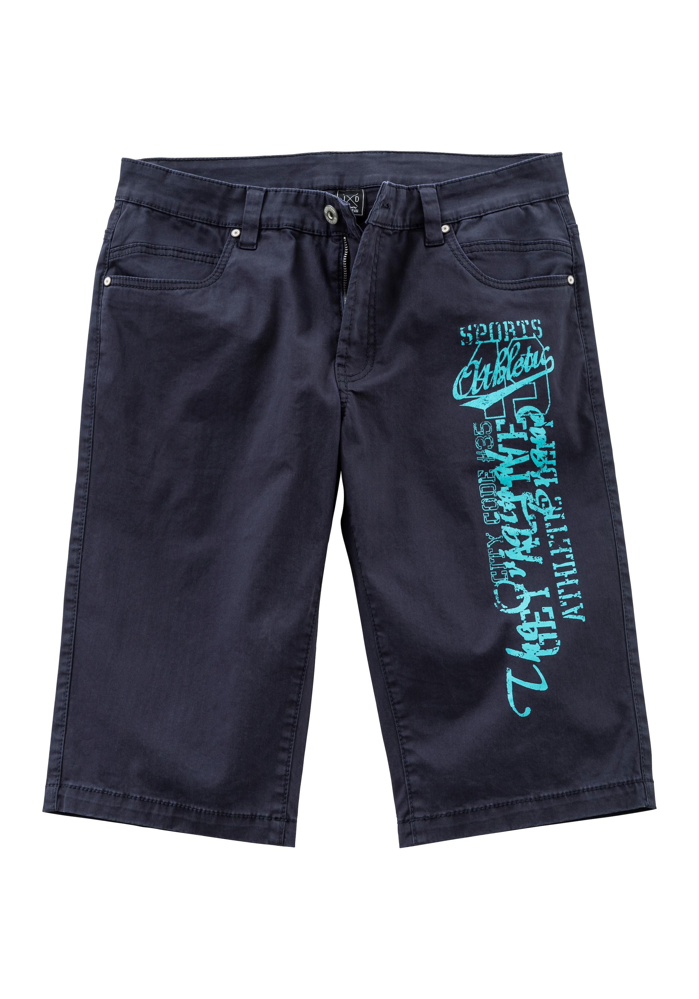 John Devin Bermudas »aus elastischer Baumwollmischung«, mit grossem Druck auf dem Bein, 3/4 Shorts
