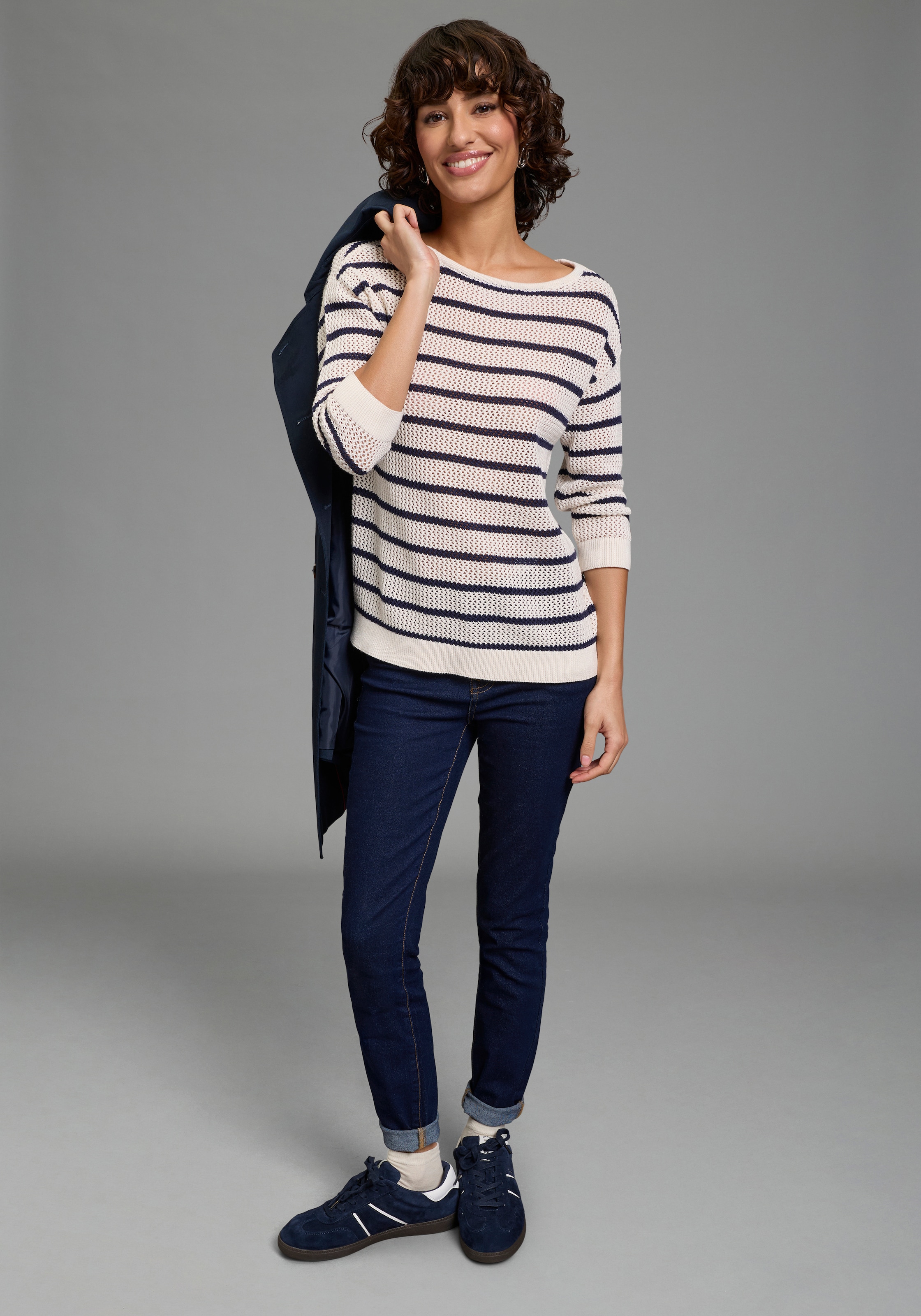 Laura Scott Pull à manches 3/4 leichter Sommerpullover aus modernem Lochstrick