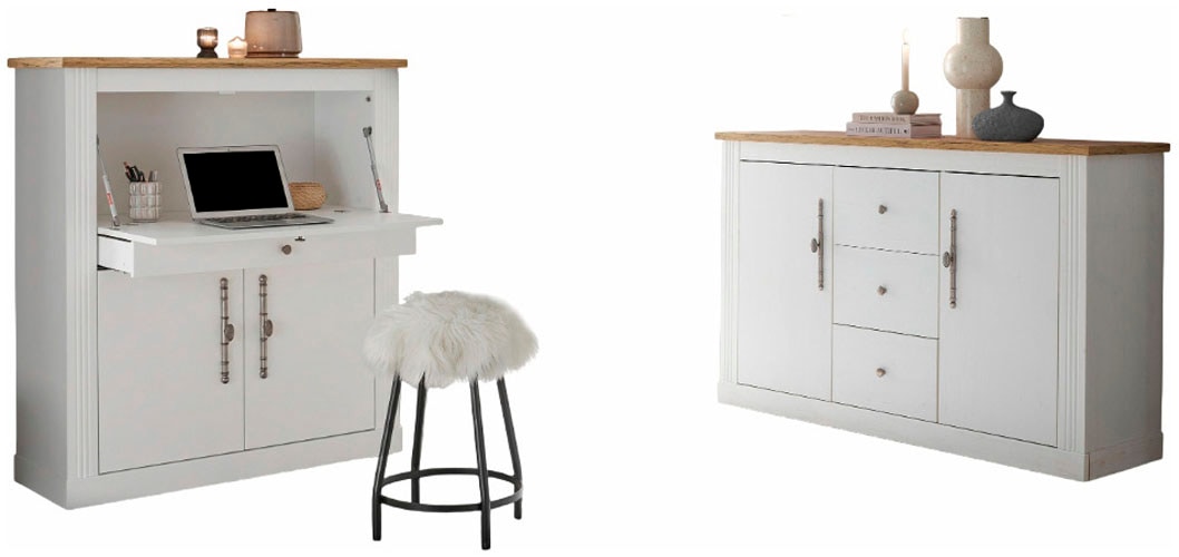 GOODproduct Büromöbel-Set »Westminster, wohnliches Home-Office, Büro in zwei Farben verfügbar« Set, 2 tlg. enthält Sekretär und Sideboard im Landhausstil, mit Kabelkanal