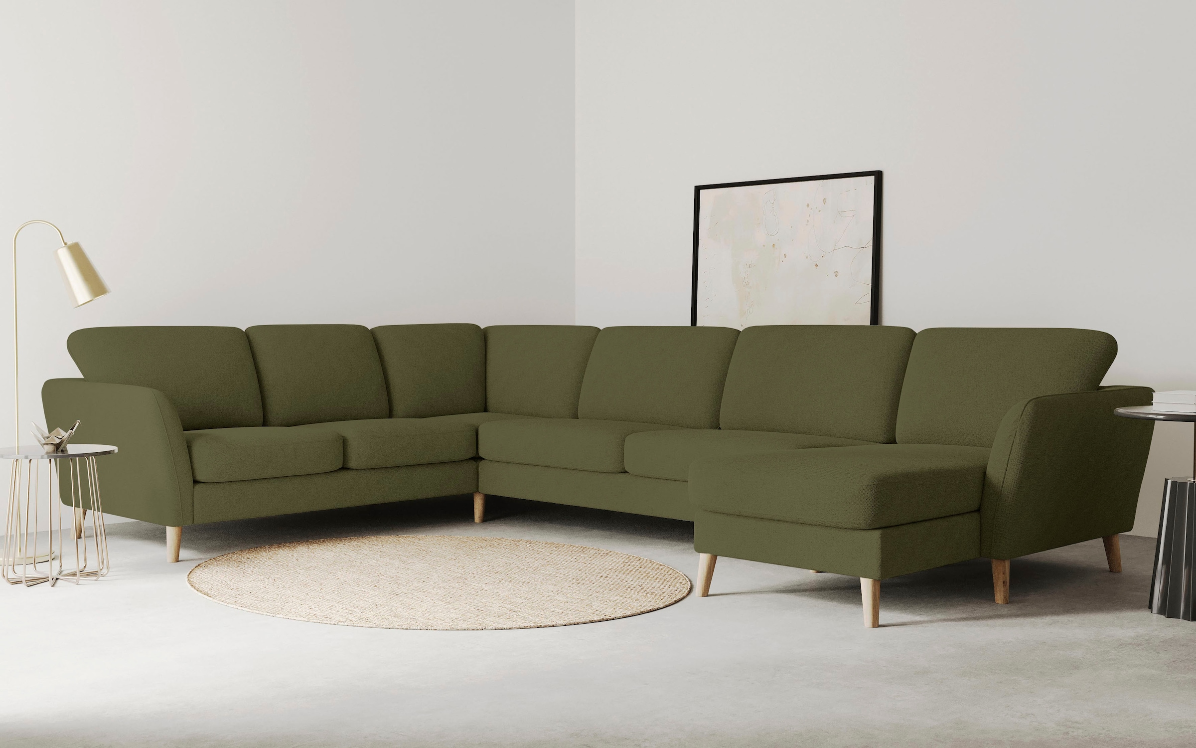 GOODproduct Paysage de salon »MARSEILLE XXL 349cm, U-Form, Ottomane rechts/links wählbar« pieds en bois massif de chêne, en différents revêtements et variantes de couleurs