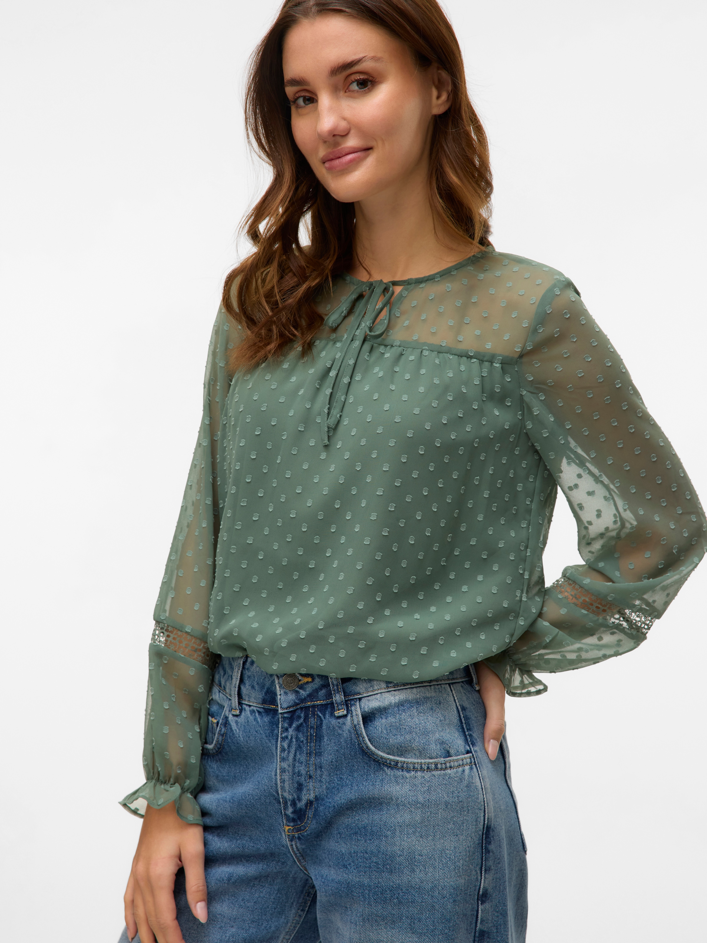 Vero Moda Langarmbluse »VMLEAH LS LACE TOP WVN GA NOOS«