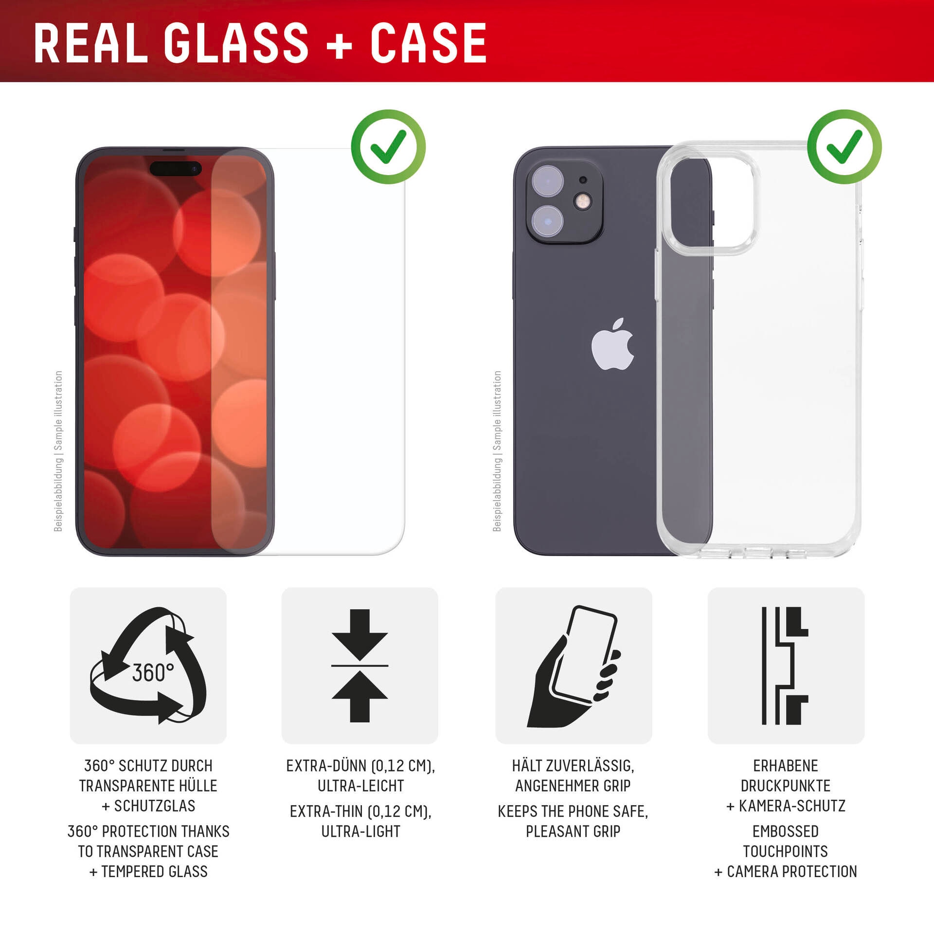 Displex Displayschutzglas »Real Glass Screen Protection + Case«, für Apple iPhone 16 Plus, Displayschutzfolie, Schutzfolie, Bildschirmschutz, kratz- & stossfest
