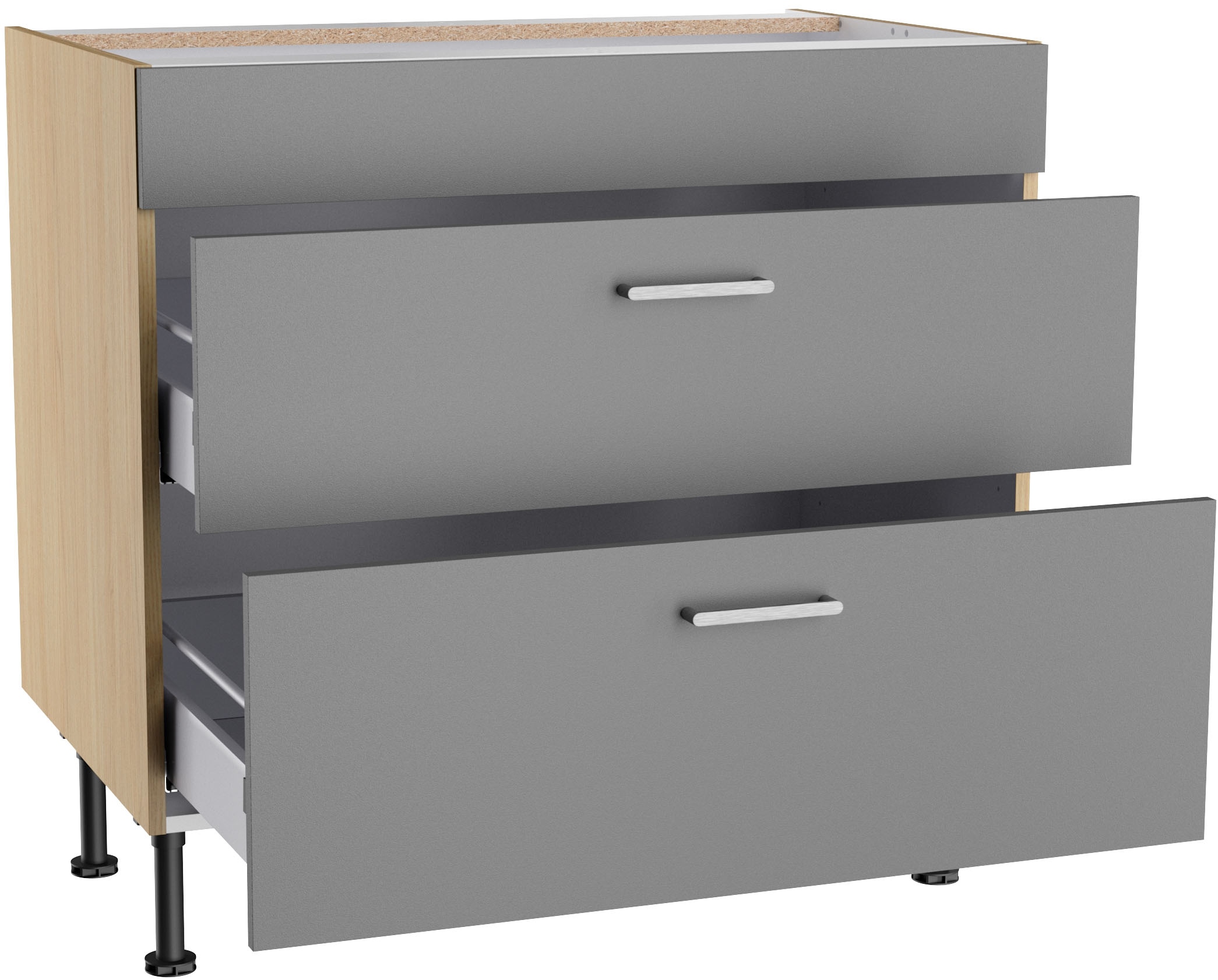KOCHSTATION Armoire d'encastrement pour table de cuisson »KS-Lucy« Breite 90 cm, mit 2 Auszügen, Soft-Close, höhenverstellbare Füsse