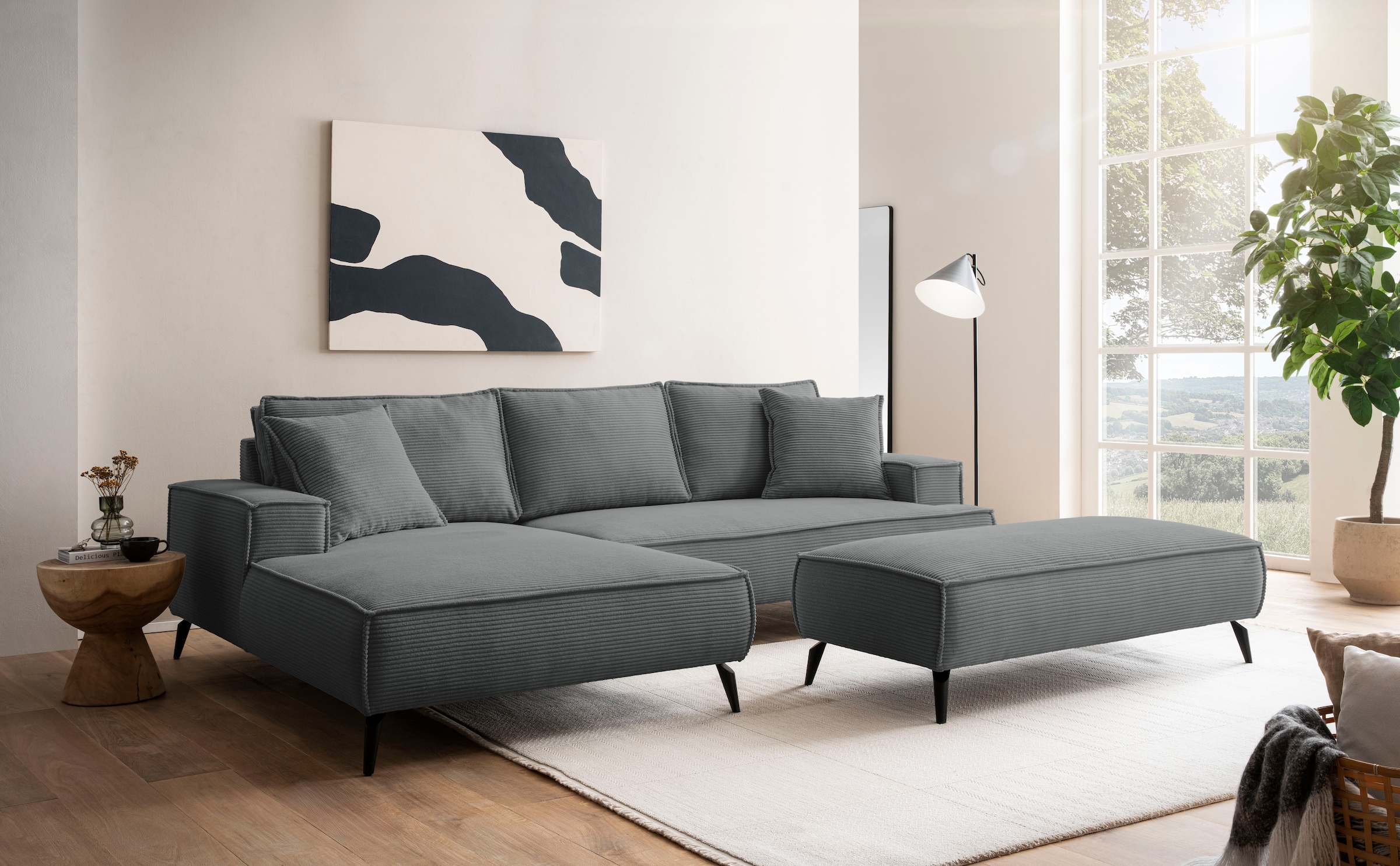 andas Ecksofa »TVINNU, L-Form in Cord, Sofa«, wahlweise Recamiere rechts/links, schwarze Füsse, bequemer Sitzkomfort