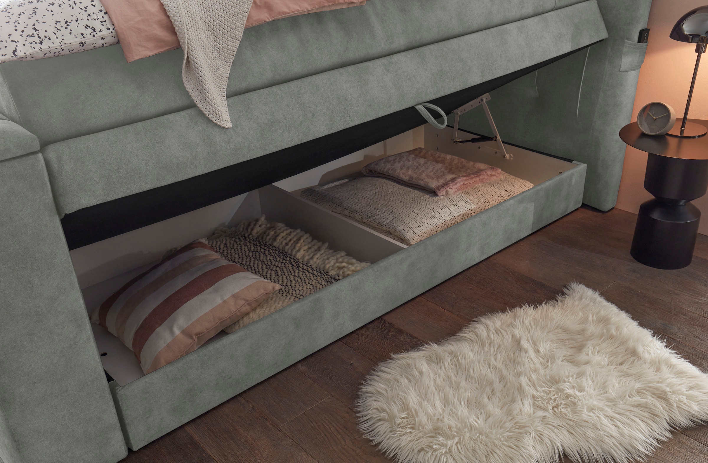 ED EXCITING DESIGN Boxspringbett »Springdale« mit Bettkasten, motorisierter TV-Halterung, Duo-Matratze (H3/H4)