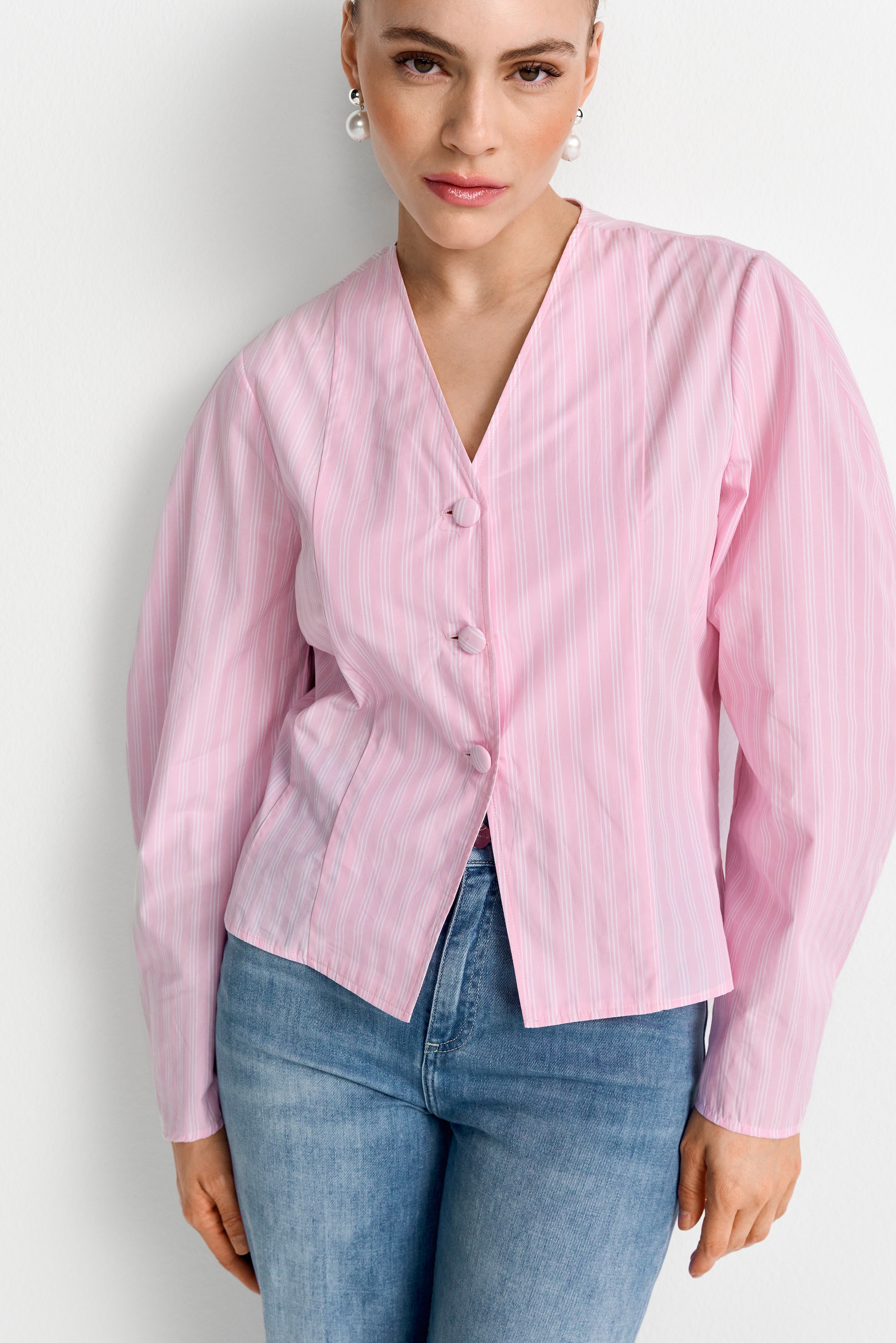 RICHROYAL Langarmbluse leicht tailliert, aus reiner Baumwolle