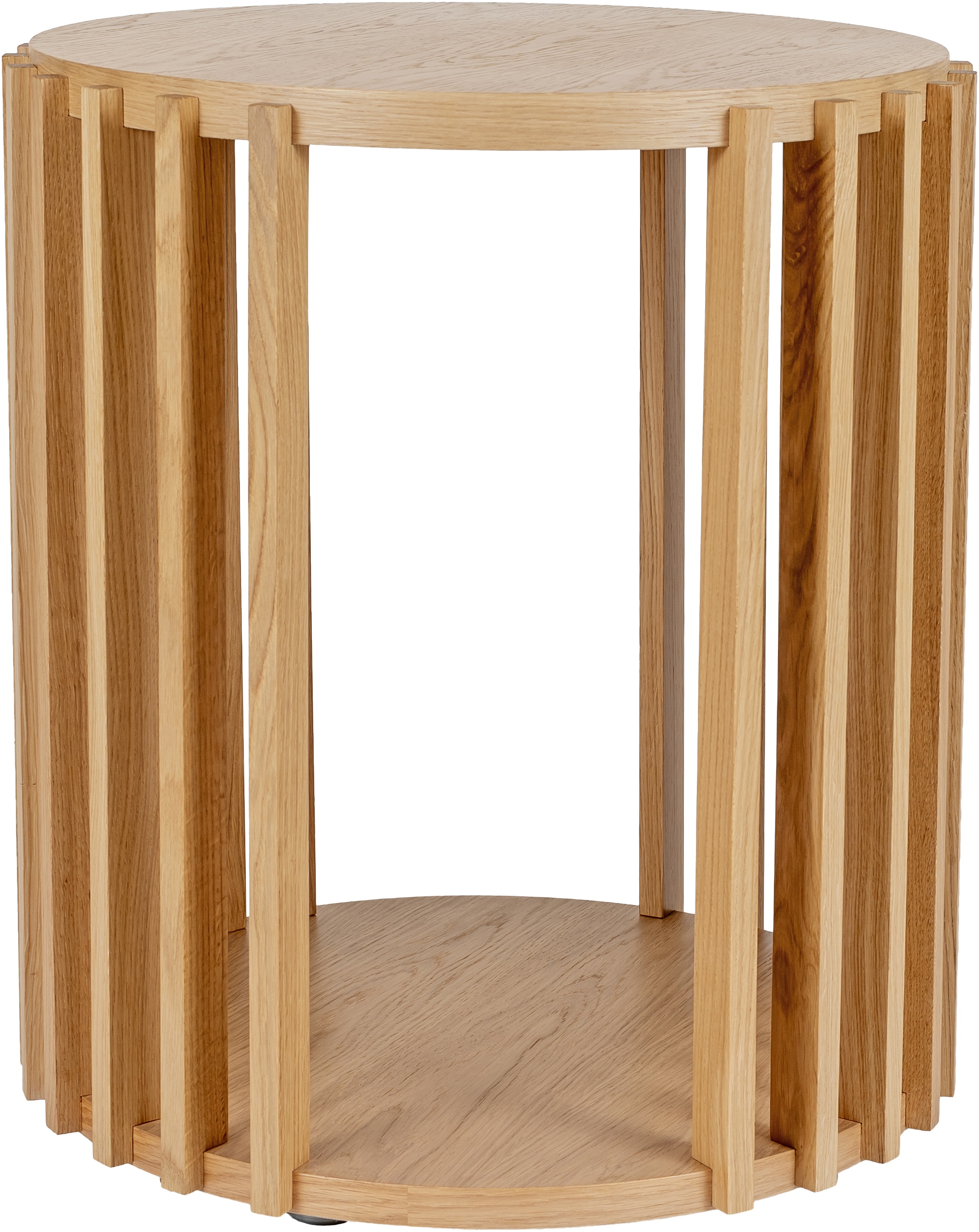 Woodman Beistelltisch »Drum, Breite/Tiefe/Höhe: 53/53/58 cm«, Holzfurnier aus Eiche, Sprossen aus massiver Eiche