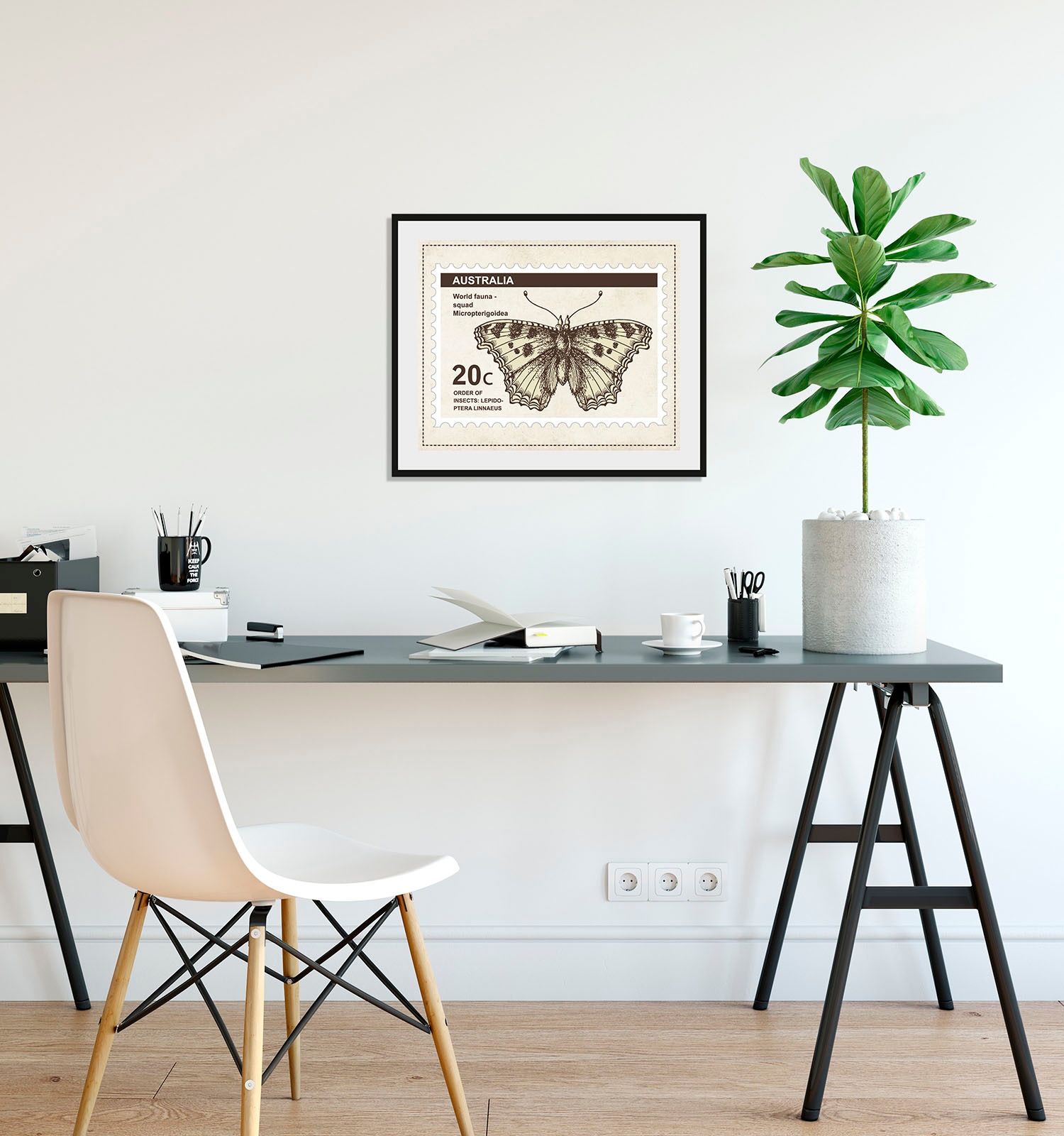 Image of queence Bild "20c" Insekten Postkarten Schmetterlinge historische Ereignisse 1 Stk. tlg. HD Premium Poster-Druck inkl. Holzrahmen