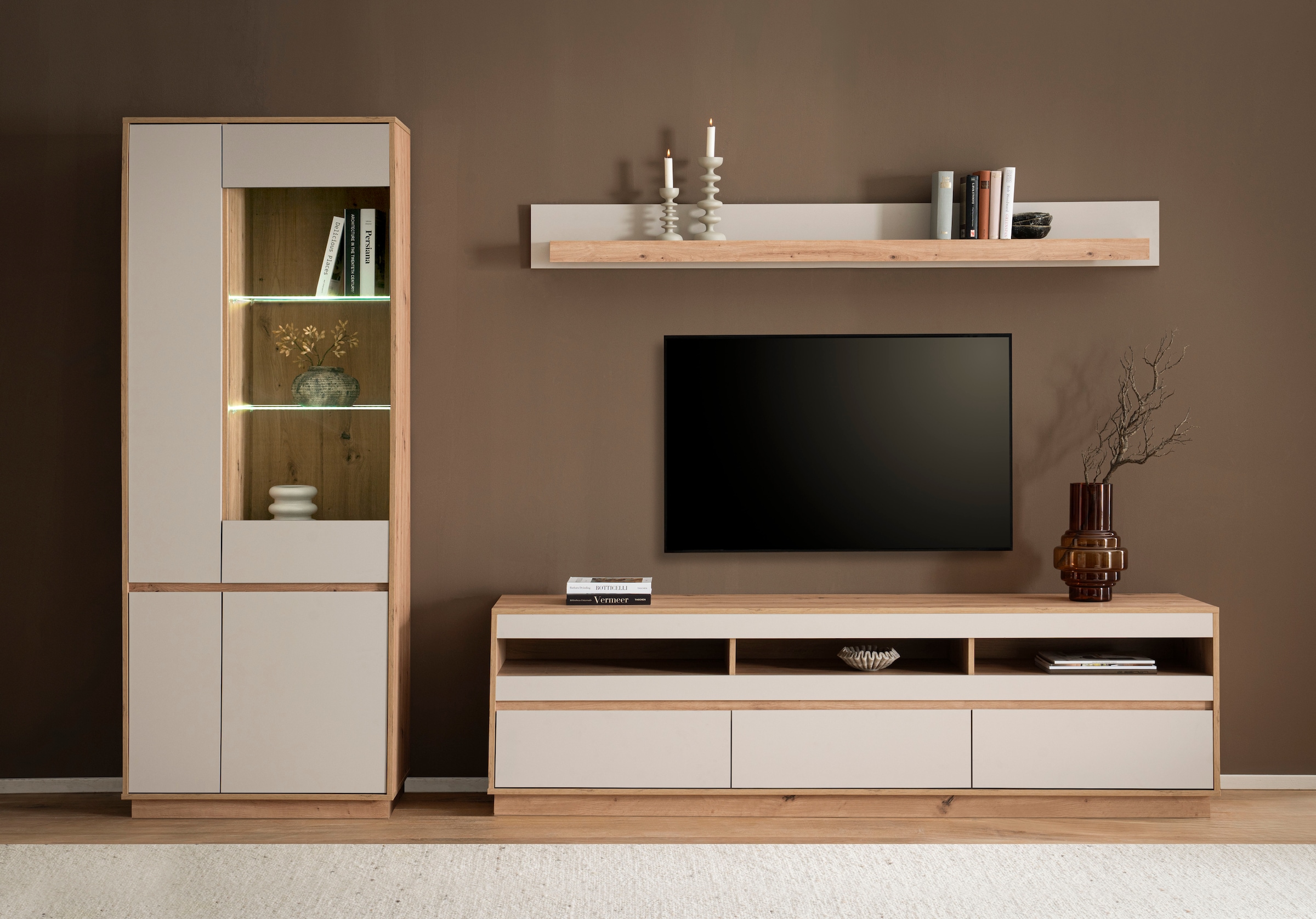 Image of Home affaire Wohnwand "Sonora, moderne Anbauwand, Komplettset in Kaschmir/Eiche" Komplett-Set, 3 Stk. tlg.