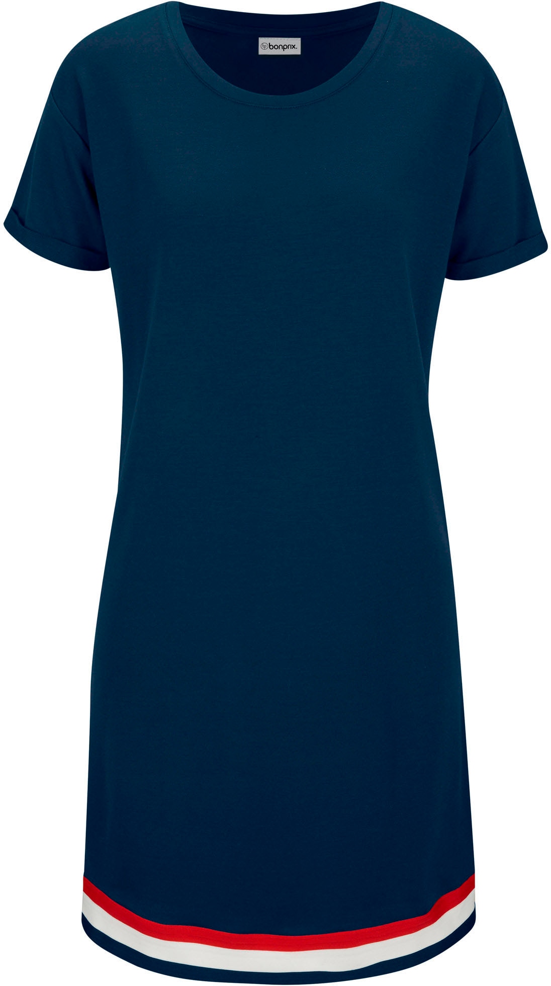 bonprix Robe en sweat unifarben, mit Rundhalsausschnitt, Kurzarm, umgekrempelte Ärmel