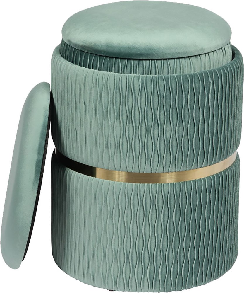 Kayoom Polsterhocker »Hocker Zora 425 2er-Set, Praktischer und versteckter Stauraum« Set, 2 Stk. tlg. 2er-Set mit Stauraum, ineinander stapelbar, goldener Ring