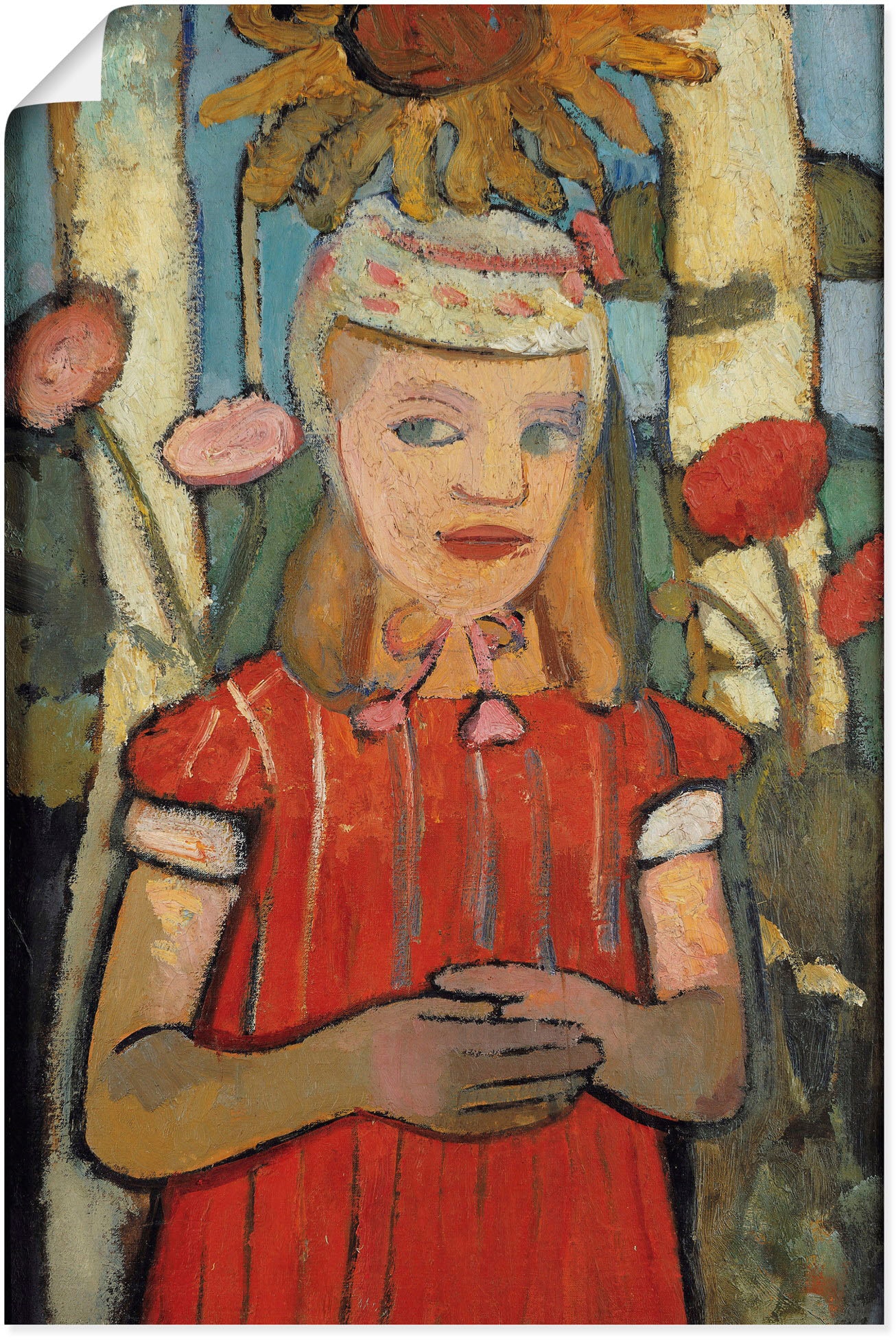 Kunstdruck »Mädchen in rotem Kleid vor Sonnenblume.«, Bilder von Kindern, (1 St.), als...