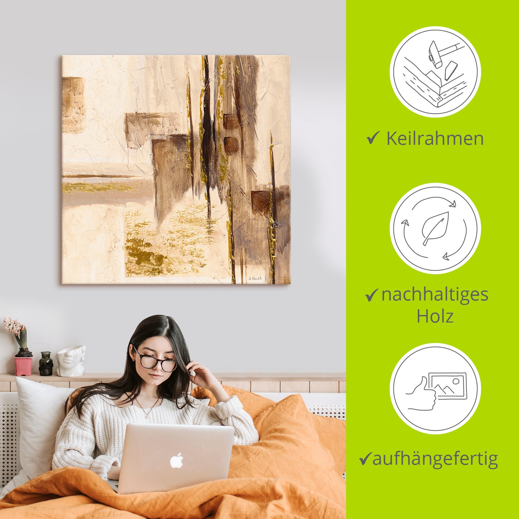 Artland Wandbild »Goldene Silhouette I«, Muster, (1 St.), als Leinwandbild, Wandaufkleber in verschied. Grössen