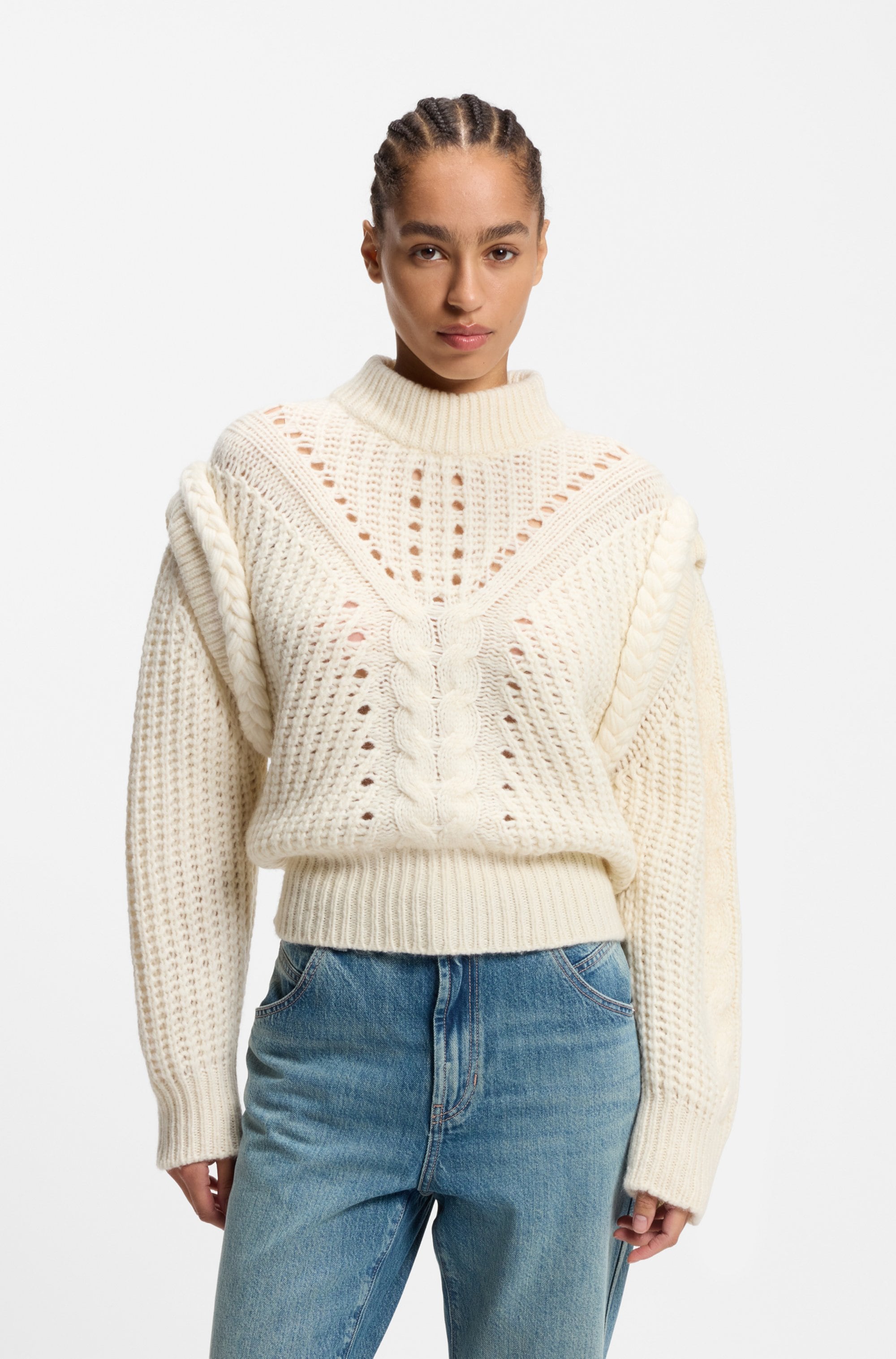 Image of BOSS ORANGE Strickpullover "Fasta Premium Damenmode" mit Stehkragen, Alpaka-Wolle