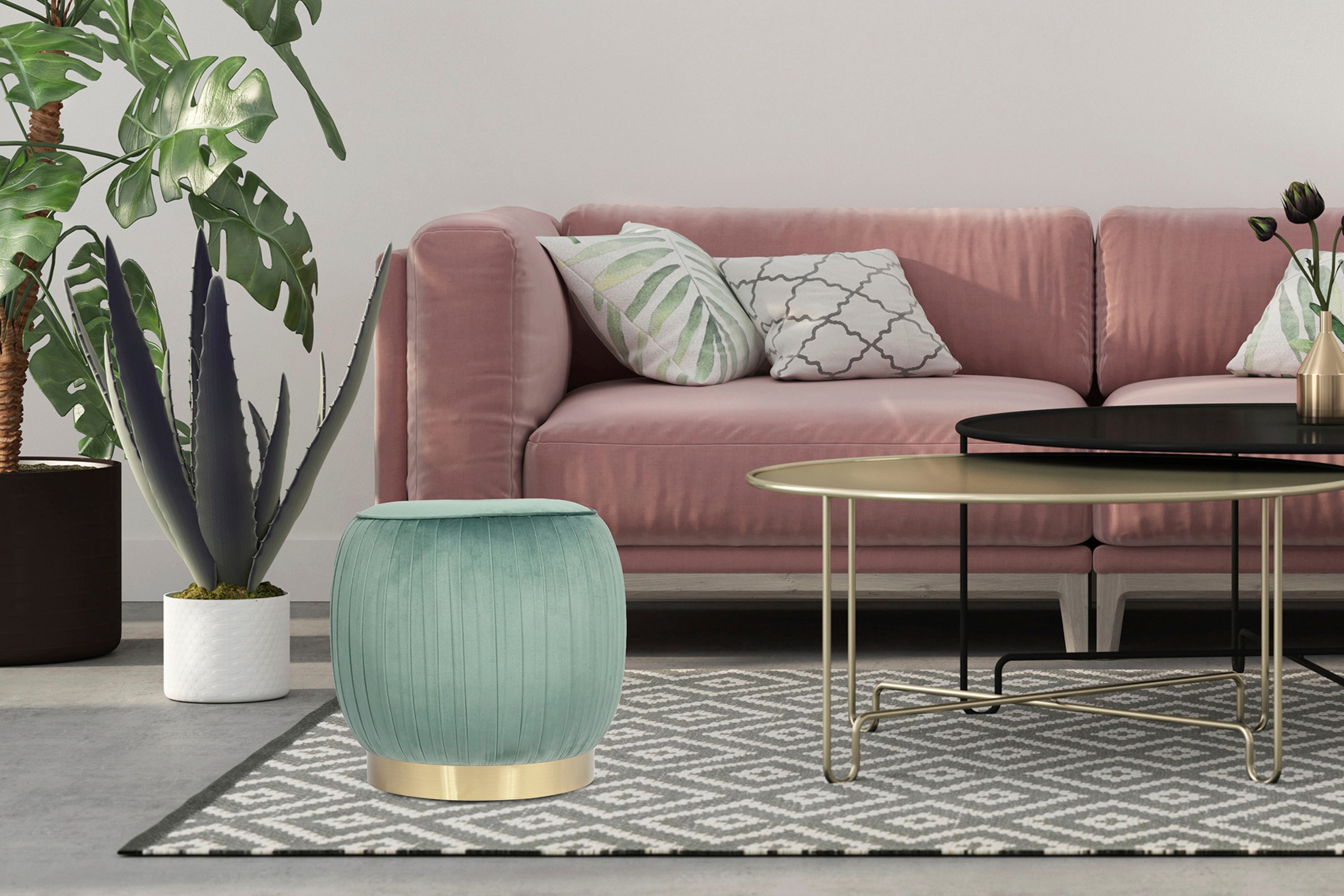 Image of Kayoom Sitzhocker "Hocker Lilje, Edler Touch durch goldenen Sockel,Hochwertiger Samtbezug" 1 Stk. tlg. samtweich, gesteppte Ziernaht, Edelstahlsockel, Hochwertiger Samtbezug