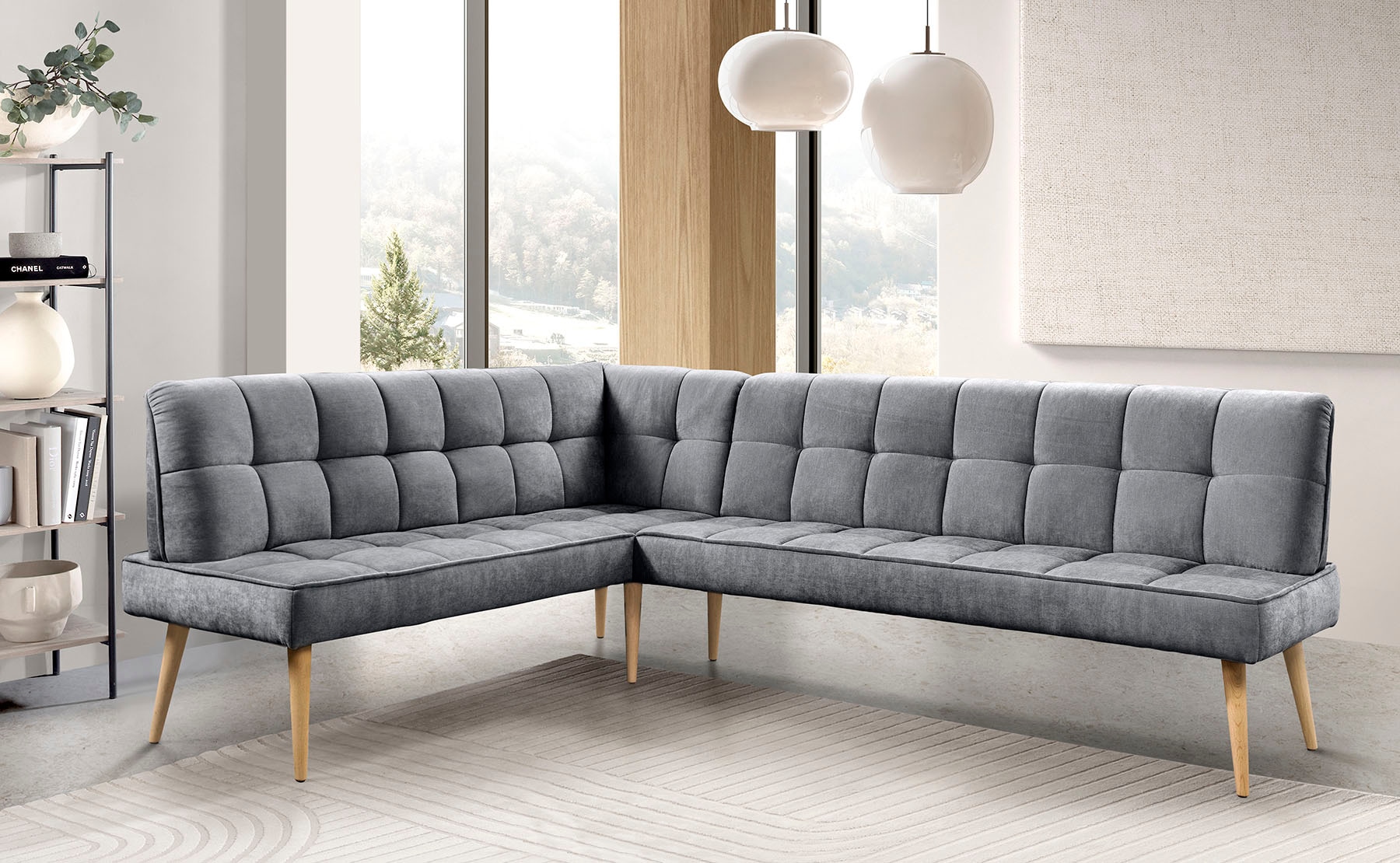 exxpo - sofa fashion Eckbank »Latte« moderne Sitz- und Rückensteppung, bequem und elegant, hoher Holzfuss