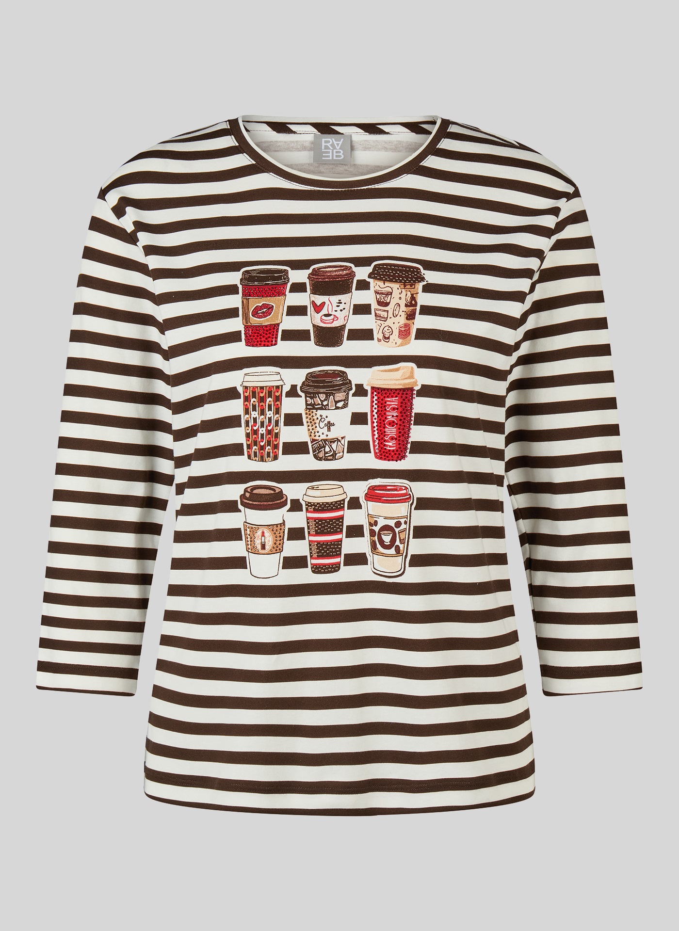 Rabe T-shirt à manches 3/4 mit Streifen-Muster - Print und Glitzersteinen