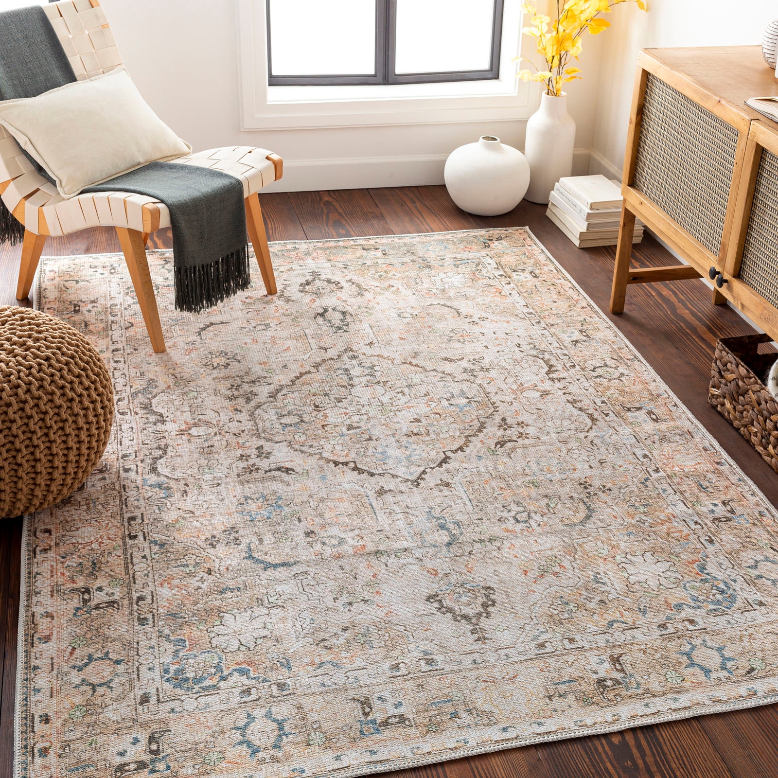 Image of Livabliss Teppich "BAKU" rechteckig 4 mm Höhe Maschinenwaschbar, Vintage Kurzflor Wohnzimmerteppich, Schlafzimmer