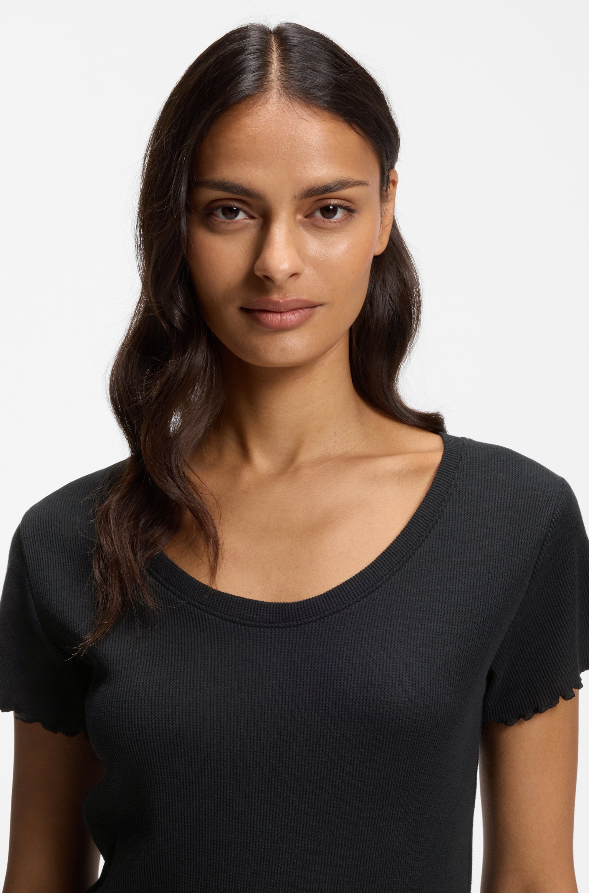 BOSS Haut de pyjama »Cosy Waffle_T-Shirt« en mélange de coton avec structure gaufrée