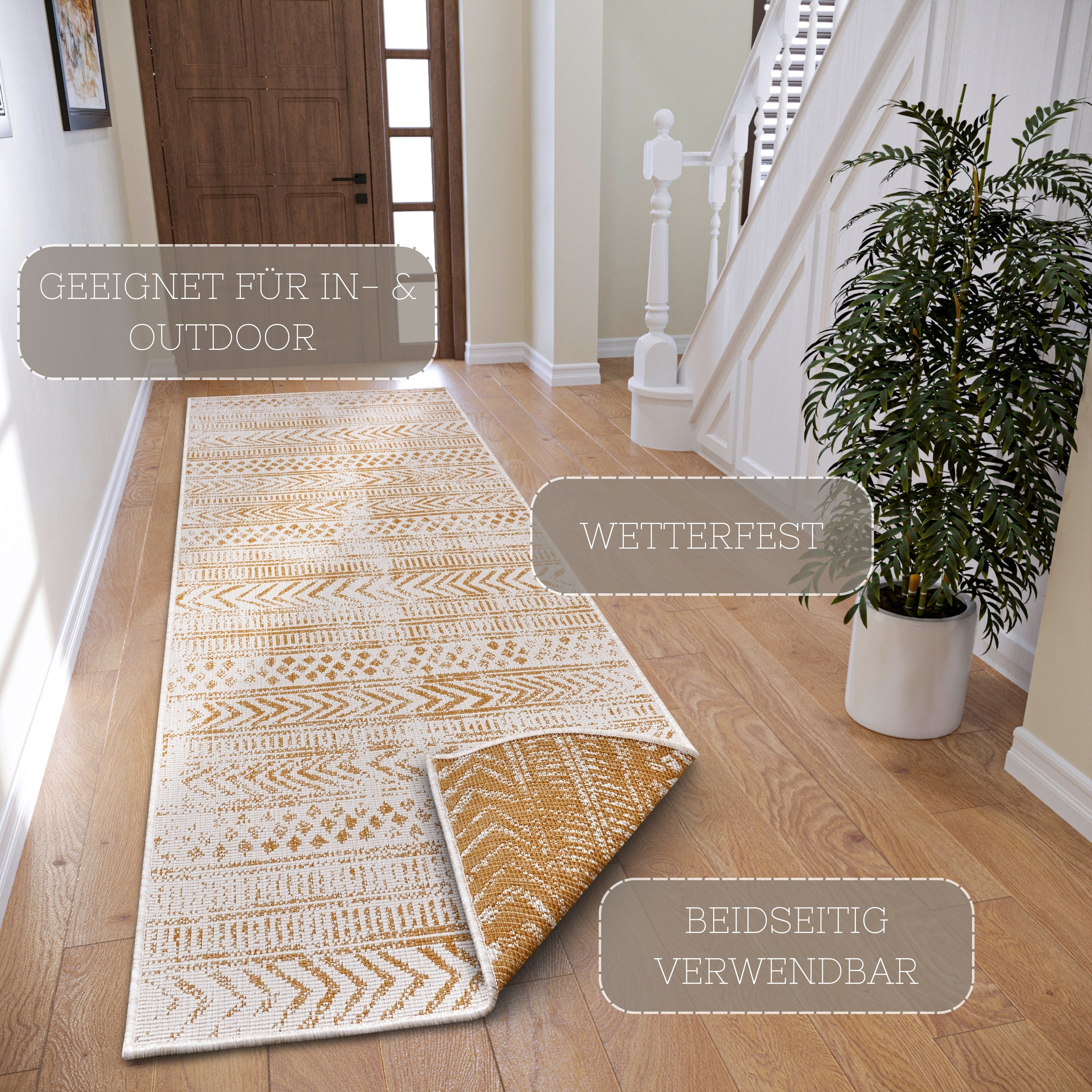 NORTHRUGS Teppich »BIRI Wendeteppich«, rechteckig, 5 mm Höhe, In-& Outdoor, Wetterfest, Balkon, Läufer, Wohnzimmer, Wasserfest, Boho