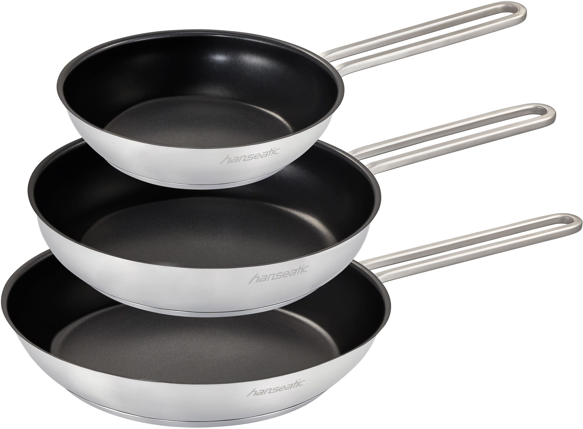 Image of Hanseatic Pfannen-Set "DAILY" Edelstahl 18/10 Set, 1x Pfanne Ø 20 cm, 24 cm und 28 cm, 3 Stk. tlg. Bratpfannen mit Antihaftbeschichtung, für alle Herdarten, Induktion