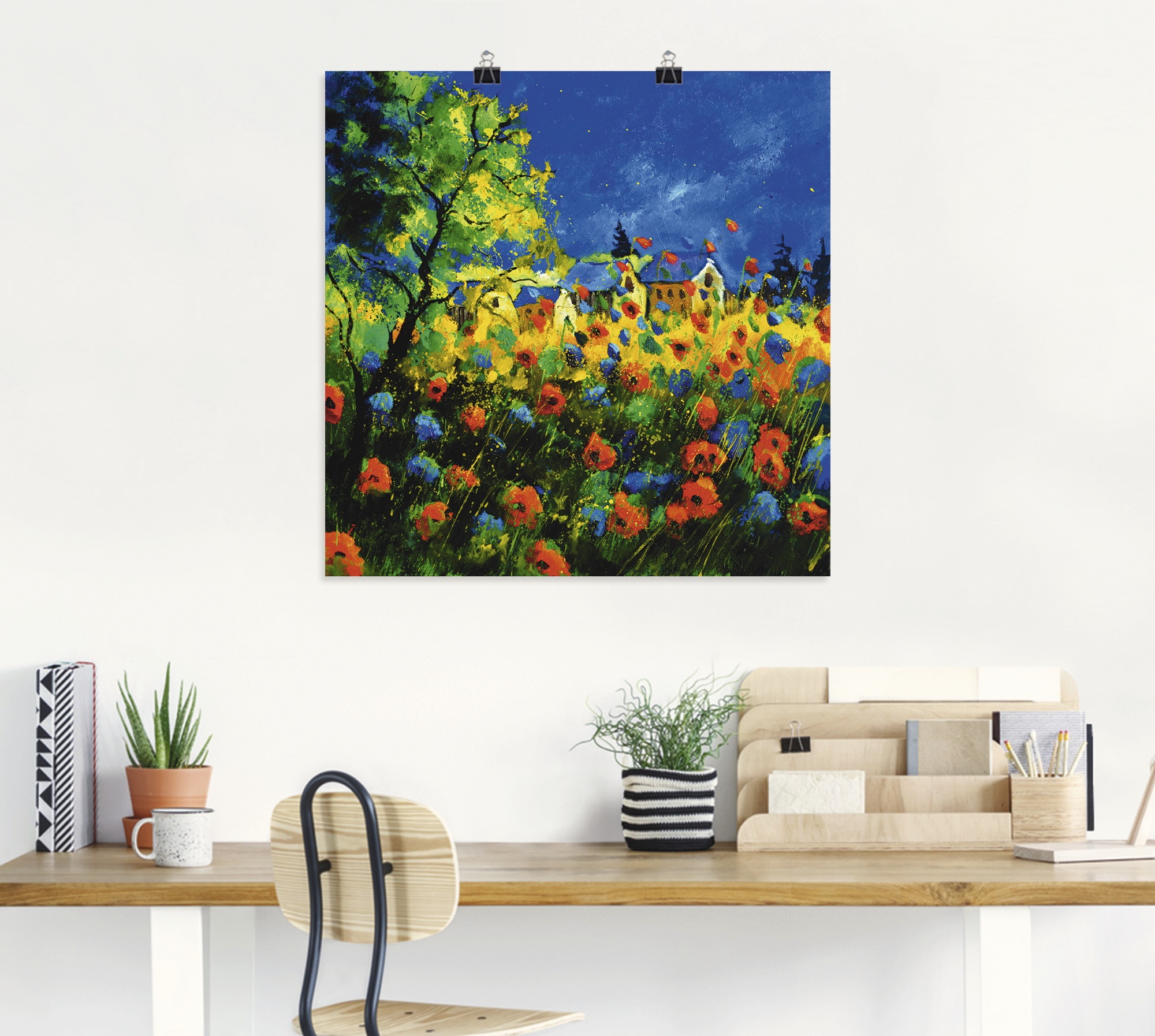 Artland Poster »Blaue und rote Mohnblumen«, Blumen, (1 St.), als Alubild, Leinwandbild, Wandaufkleber oder Poster in versch. Grössen