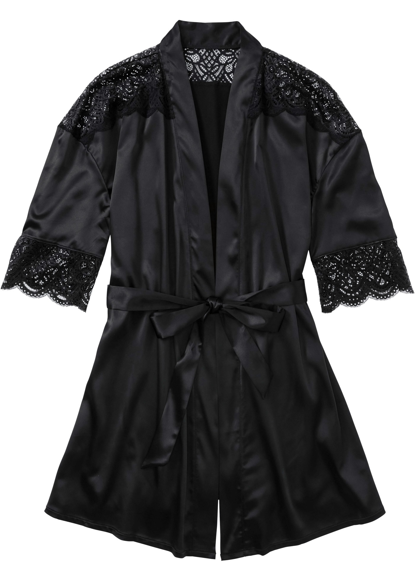 bonprix Kimono »Satin Kimono mit Glanzeffekt« mit Bindegürtel,  glänzender Satin und hochwertige Spitze, bequeme Passform