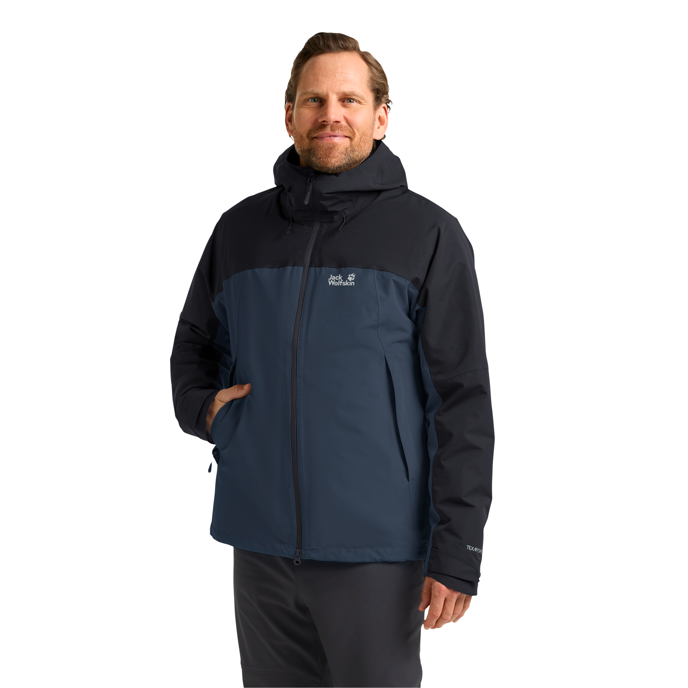 Jack Wolfskin Veste fonctionnelle 3 en 1 avec capuche avec capuche à cordon élastique réglable, imperméable, coupe-vent