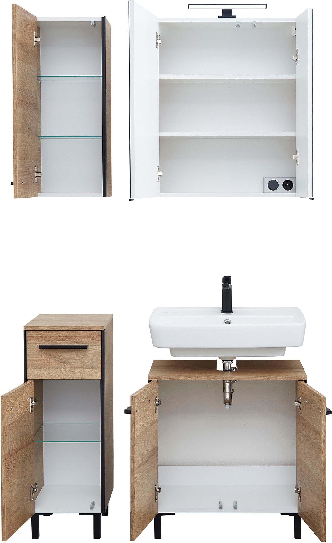 Saphir Ensemble de meubles de salle de bain »Quickset 395 4-teilig, Waschbeckenunterschrank mit LED-Spiegelschrank« 4 cuis tlg.