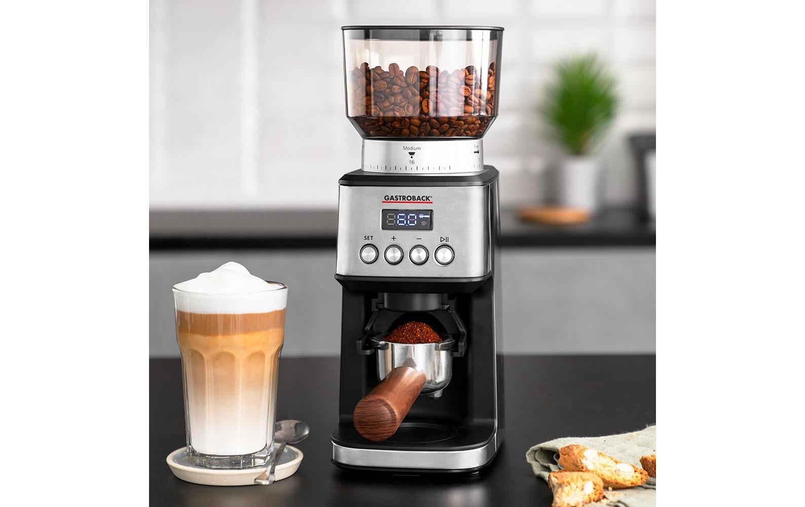 Gastroback Kaffeemühle »Design Digital 42643 Schwarz/Silber«, 180 W, 320 g Bohnenbehälter